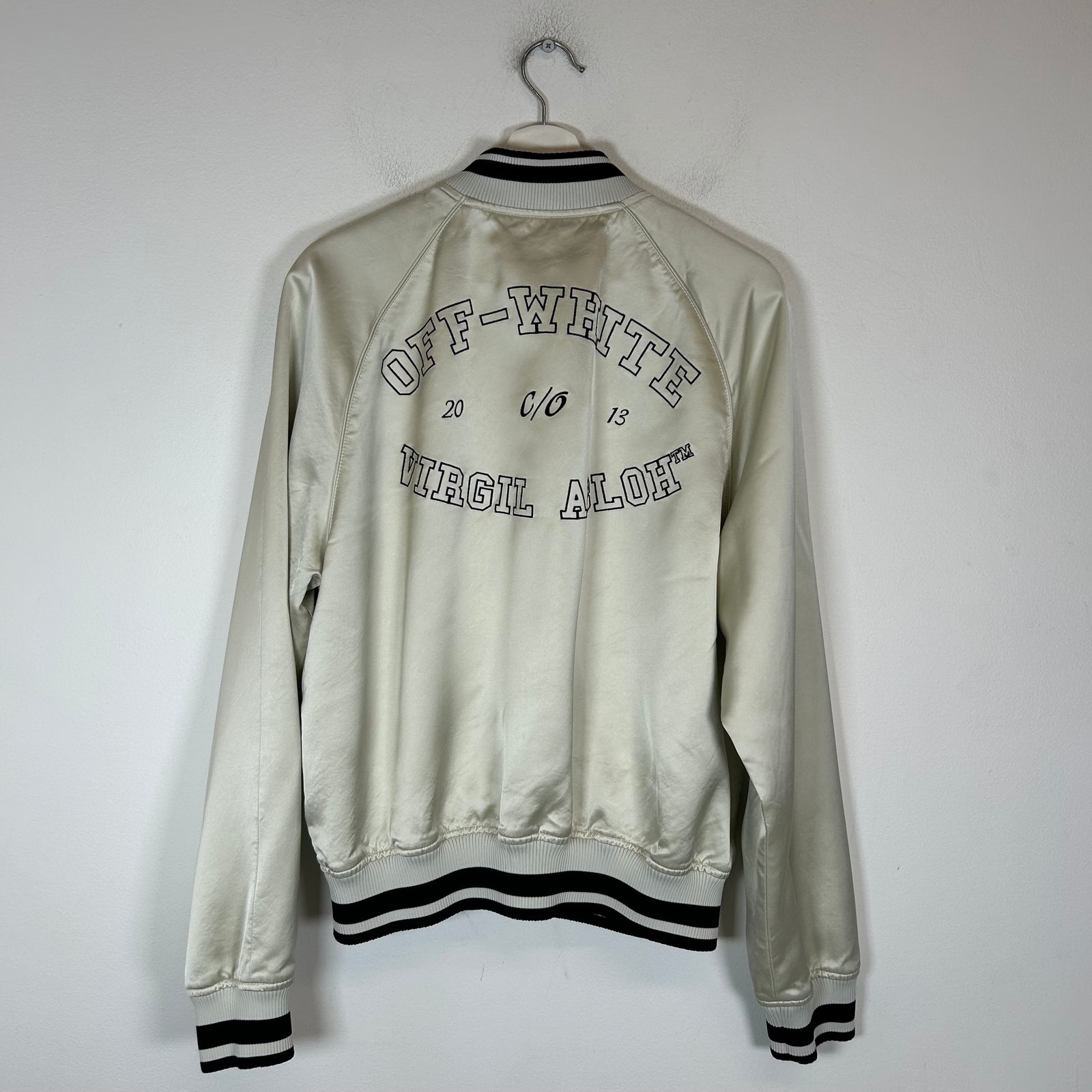Off-White Cream Sateen College Souvenir Jacket Size L