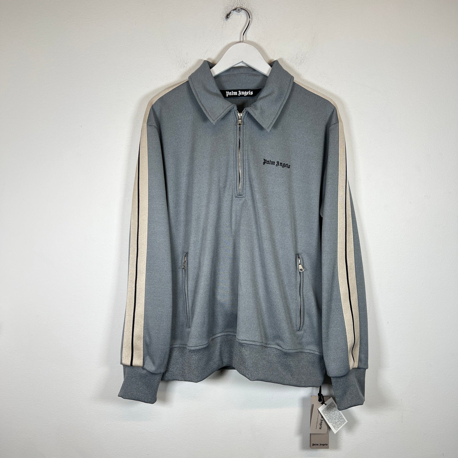 Palm Angels Grey Half Zip Track Pullover Jacket Size XL