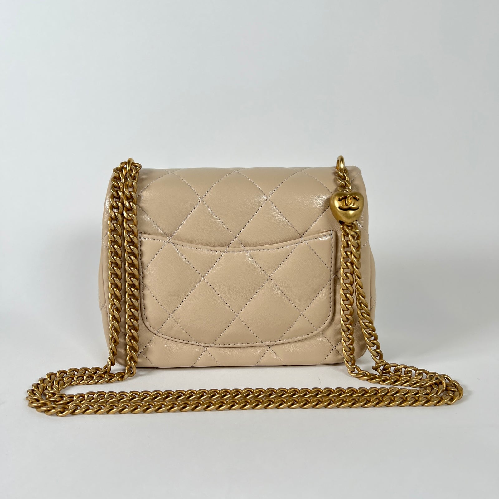 Chanel Beige Caviar Quilted Mini Sweetheart Crush Flap Bag