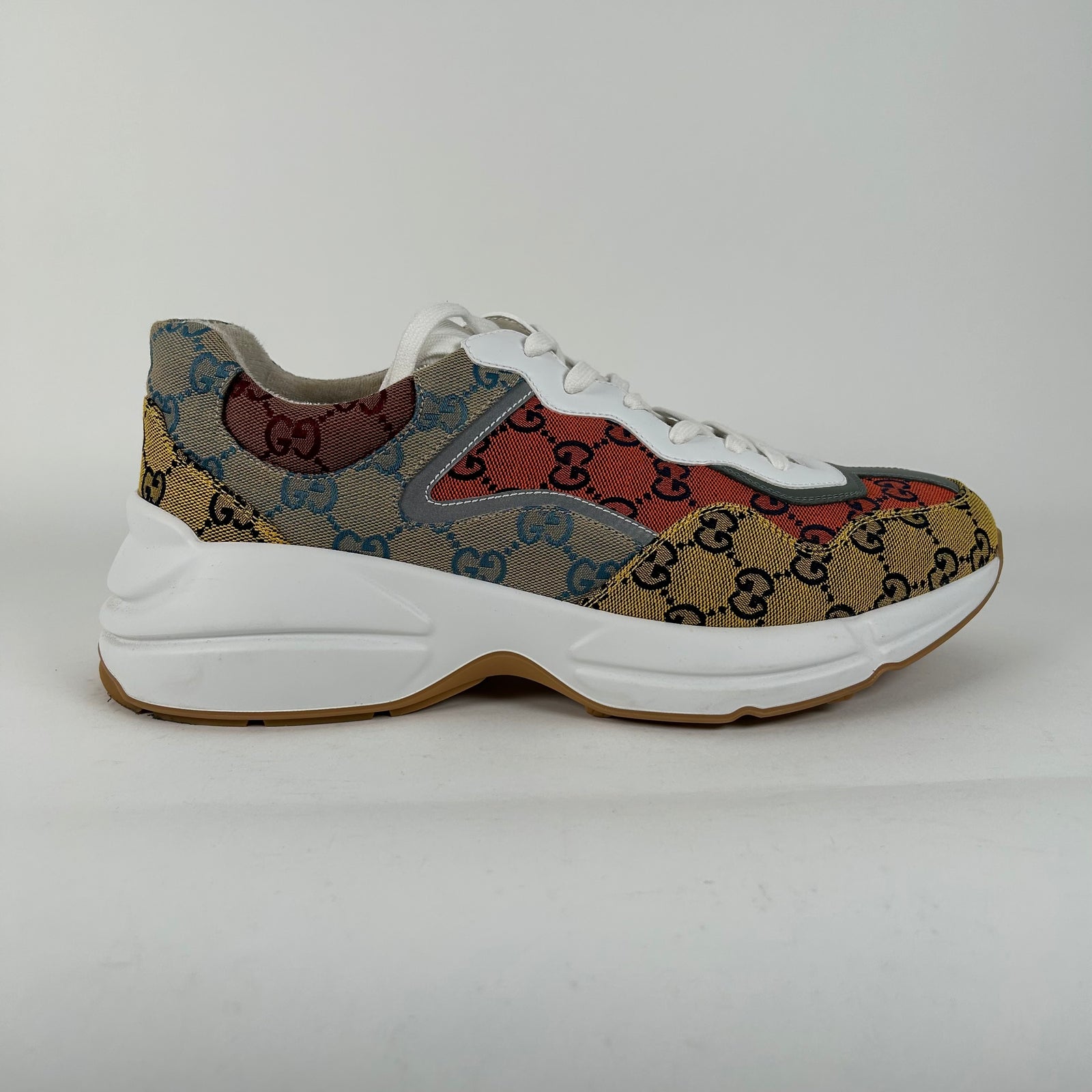 Gucci White GG Supreme Monogram Multicolor Rhyton Sneaker Size 11.5