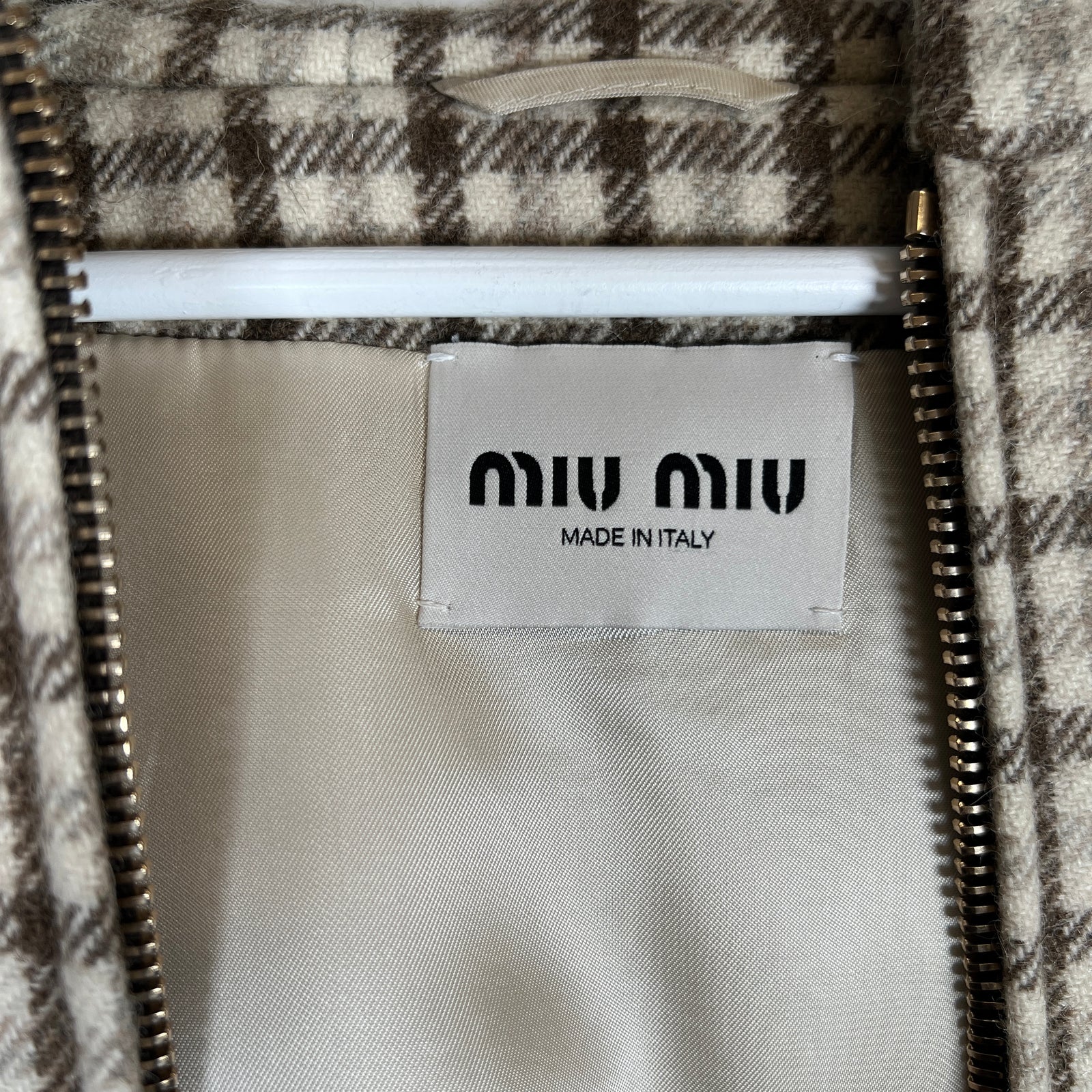 Miu Miu Cocoa Brown Check Blouson Jacket Size 36IT