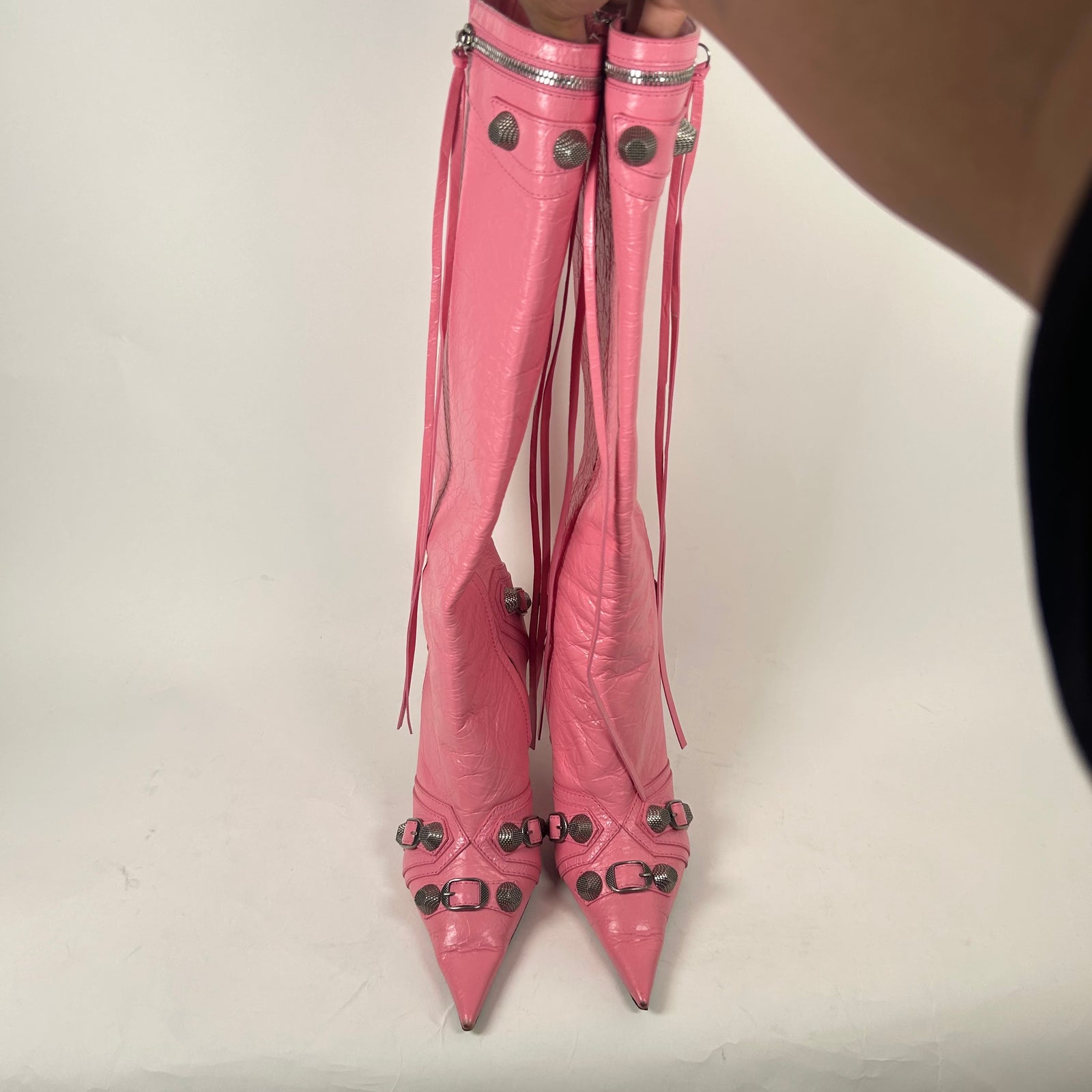Balenciaga Pink Leather Cagole Knee High Heel Size 37
