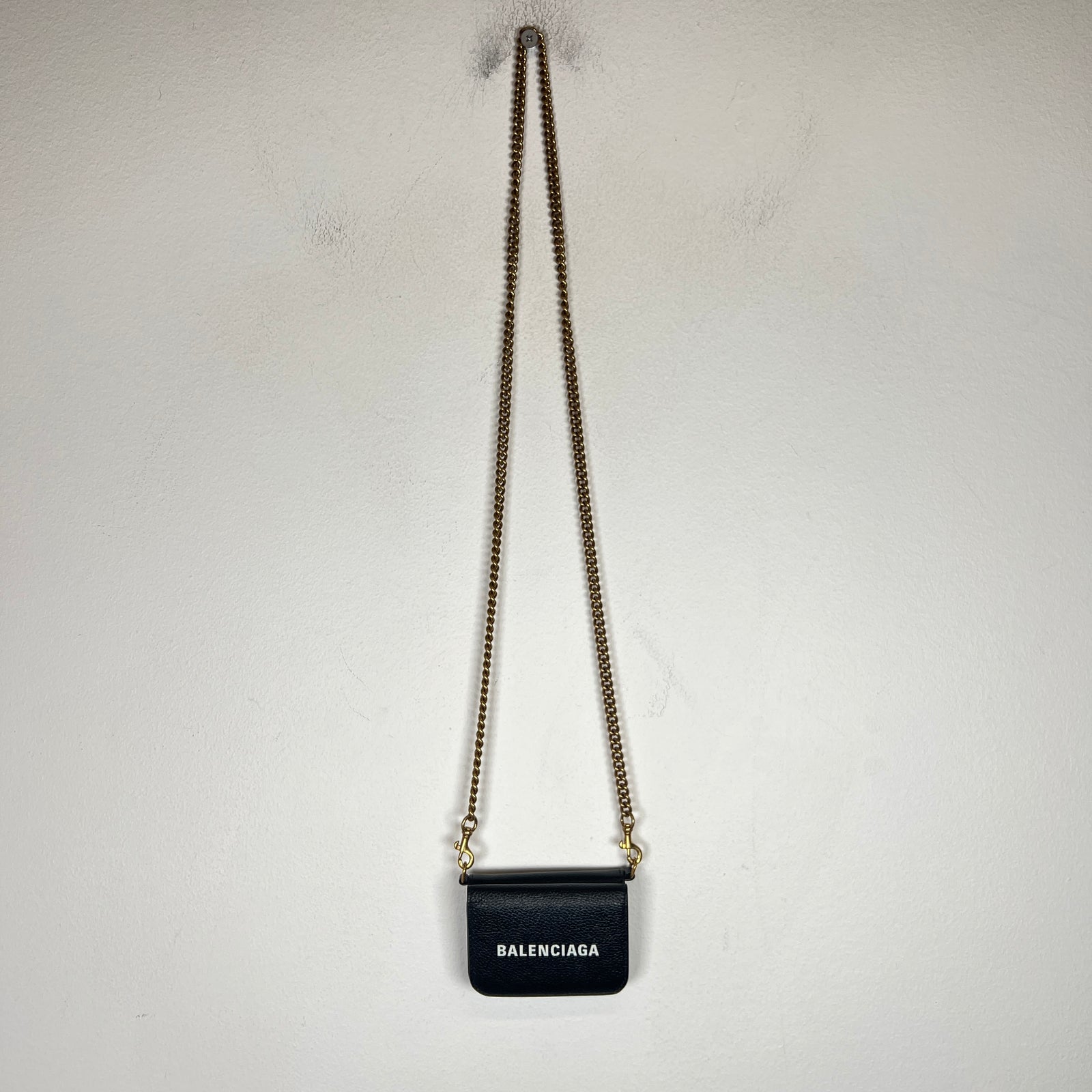 Balenciaga Black Leather Mini Wallet On Chain