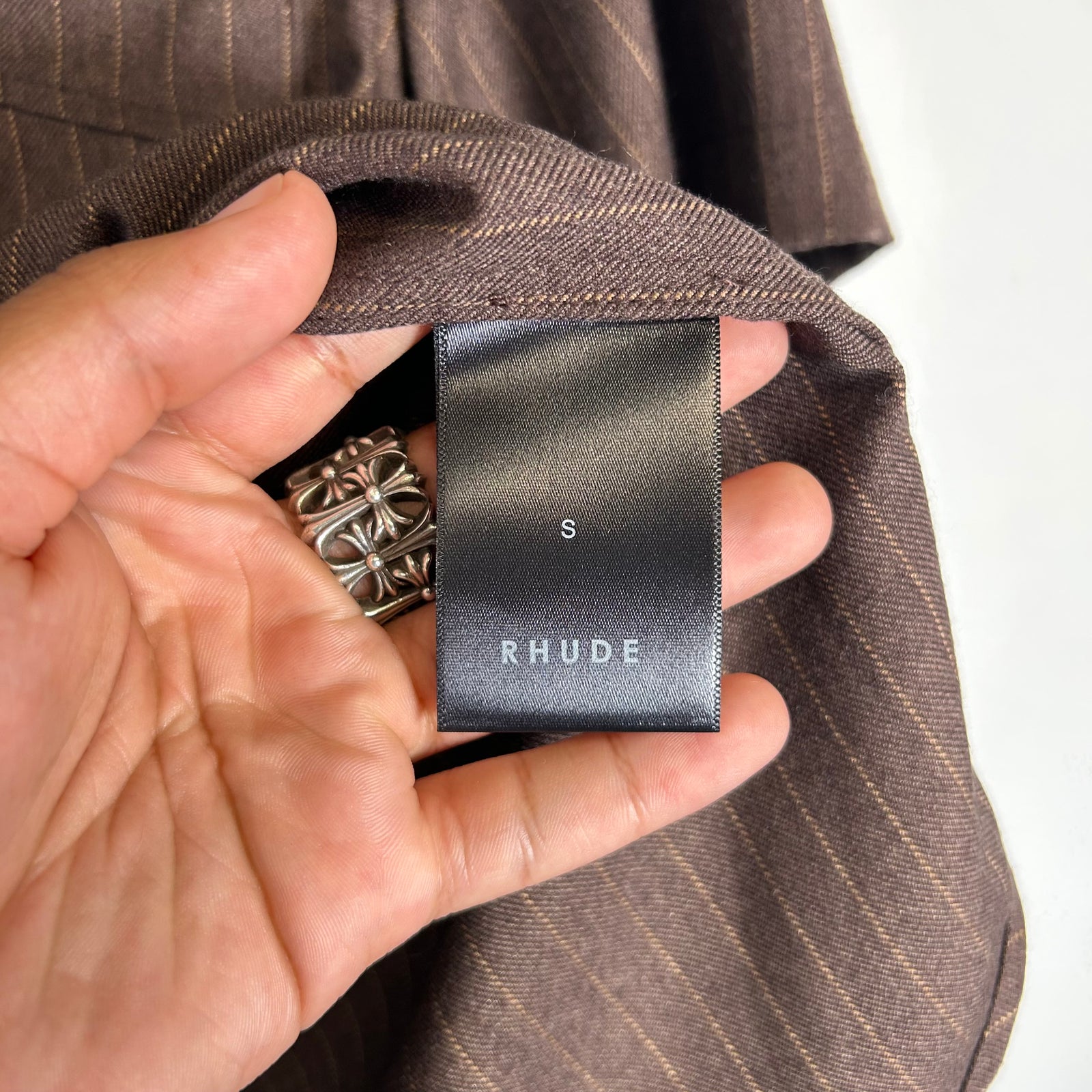 Rhude Brown Pinstripe Button-Up Shirt Size S