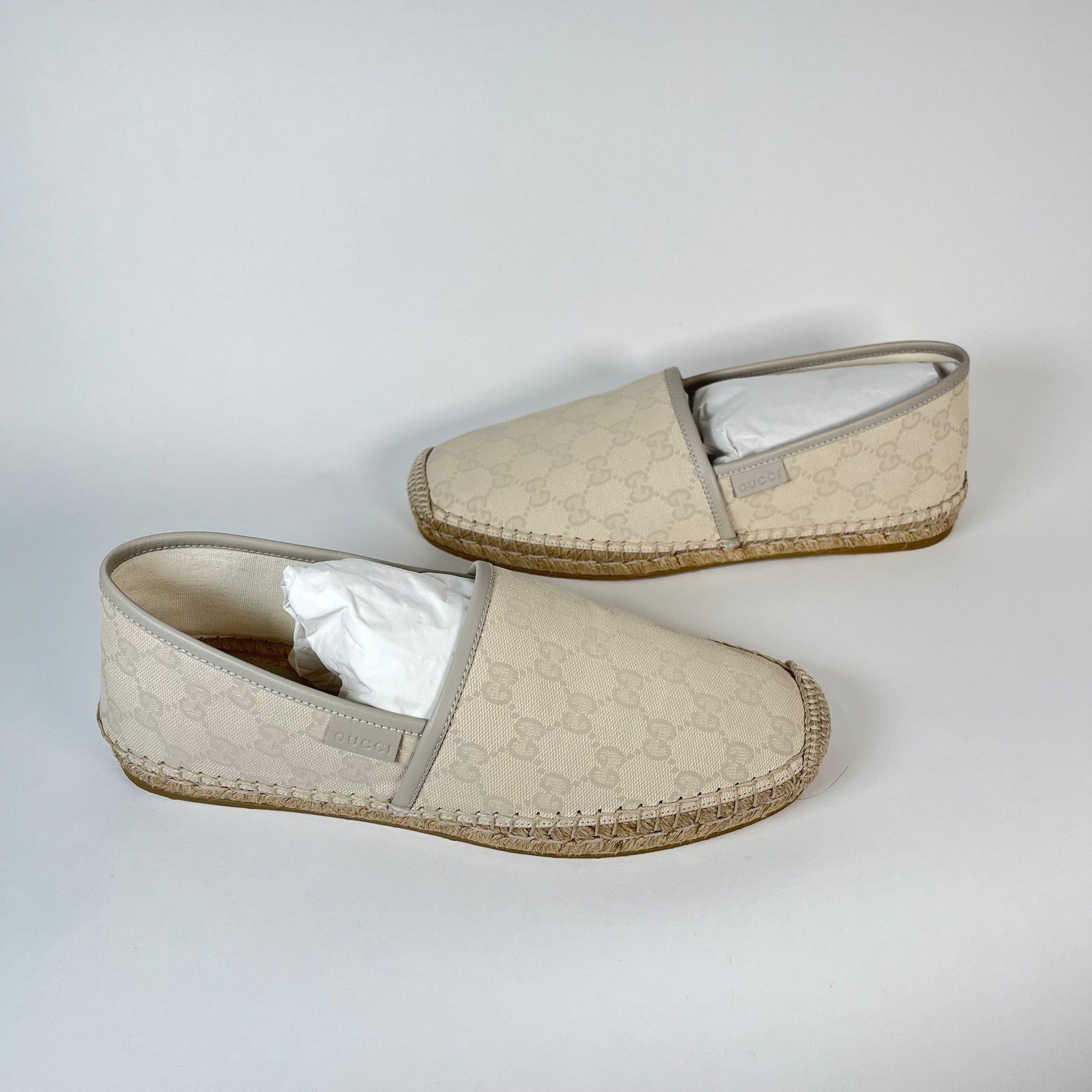 Gucci Bone White GG Monogram Canvas Espadrilles Size 8.5