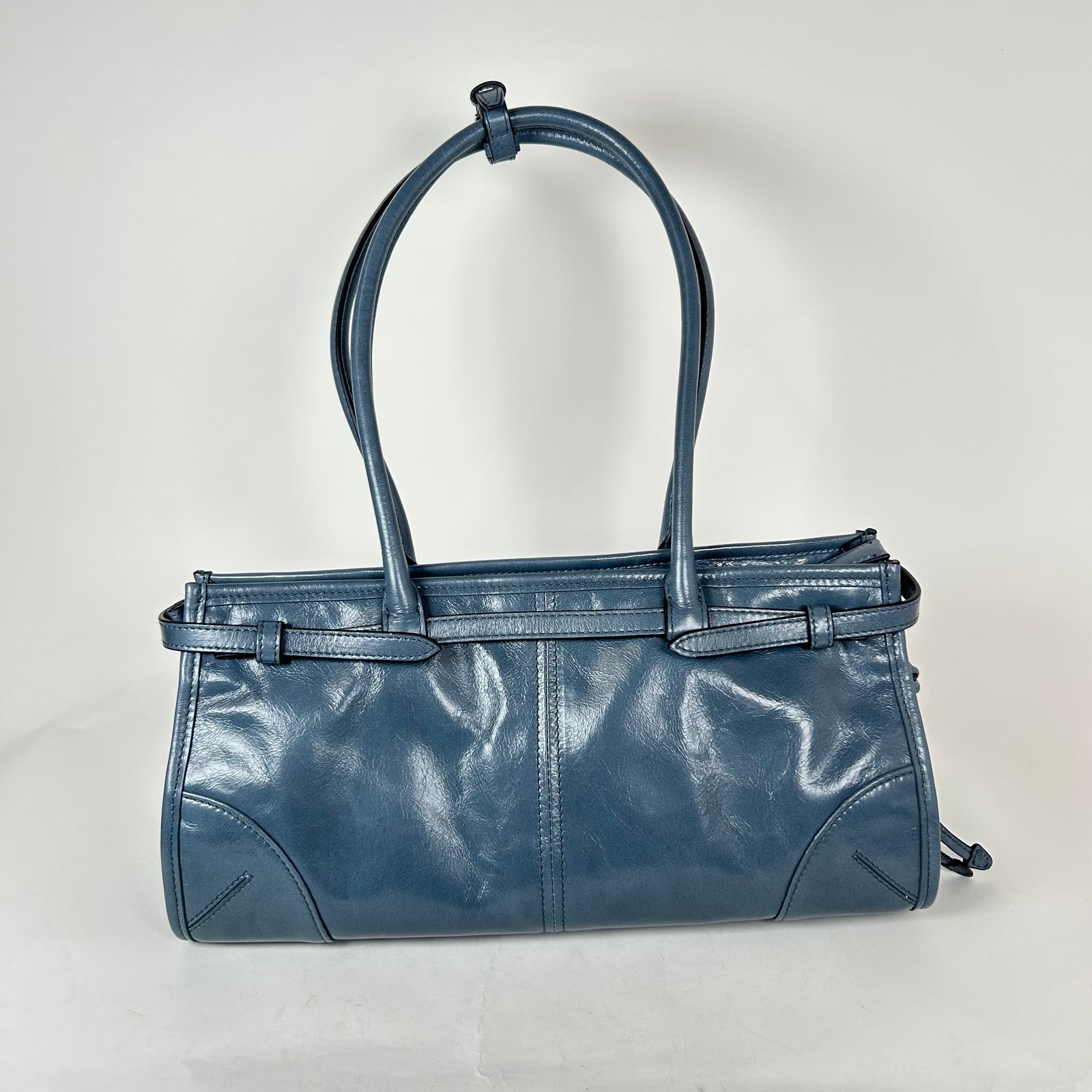 Prada Blue Medium Bonnie Belted Top Handle Bag