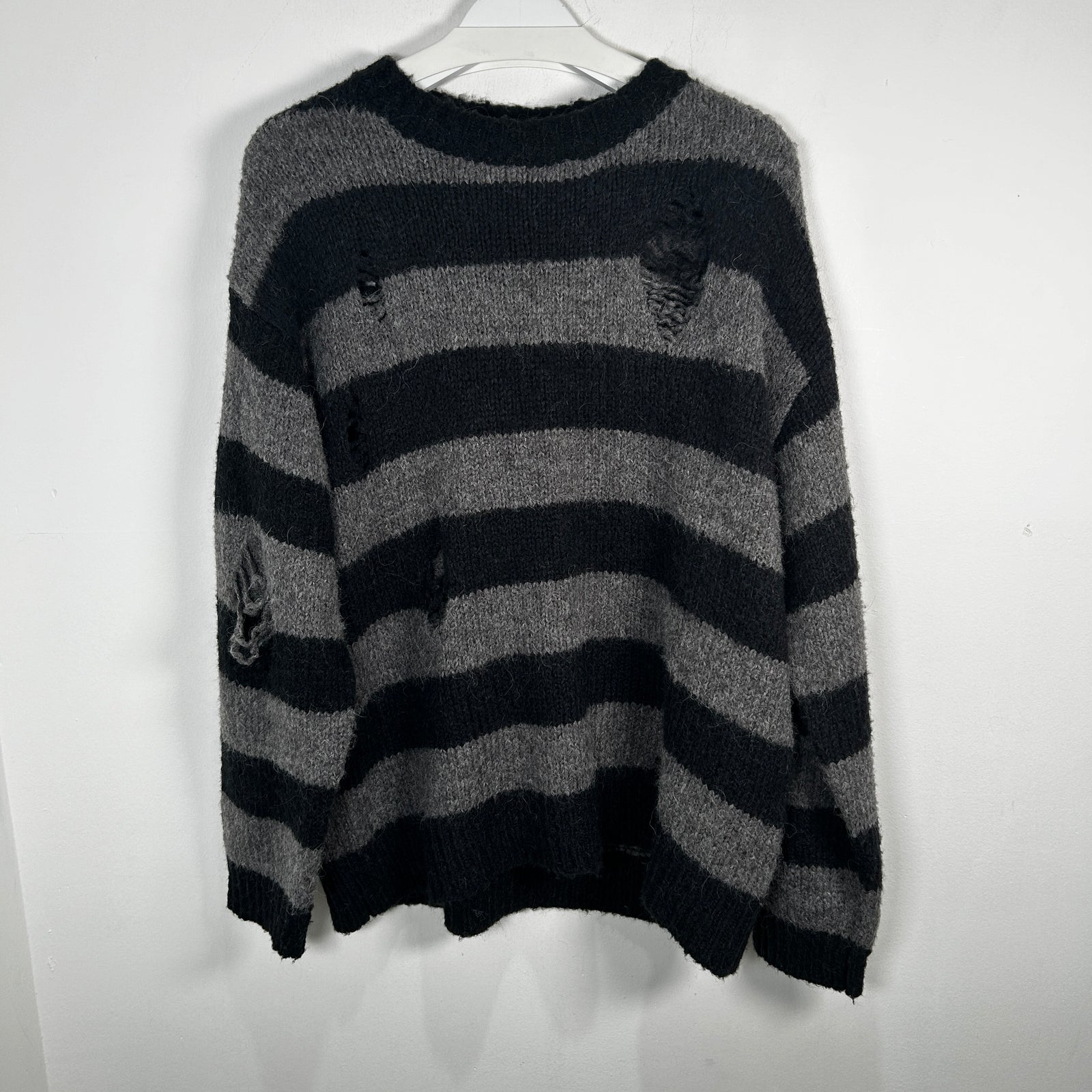 Number (N)ine Striped Black/Grey Distressed Sweater Size 3