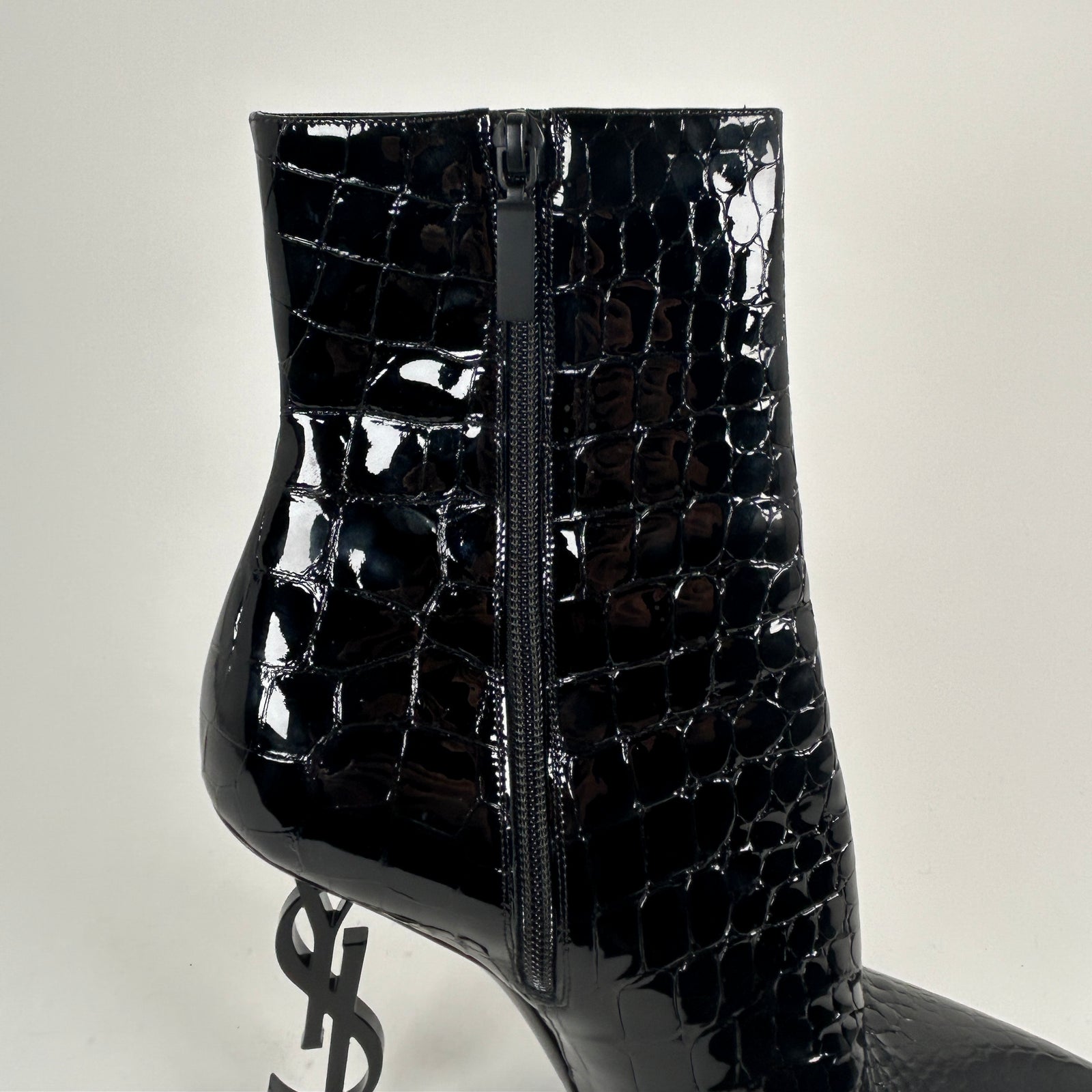 Saint Laurent Black Croc Embossed 'Opyum' Ankle Boot Size 40