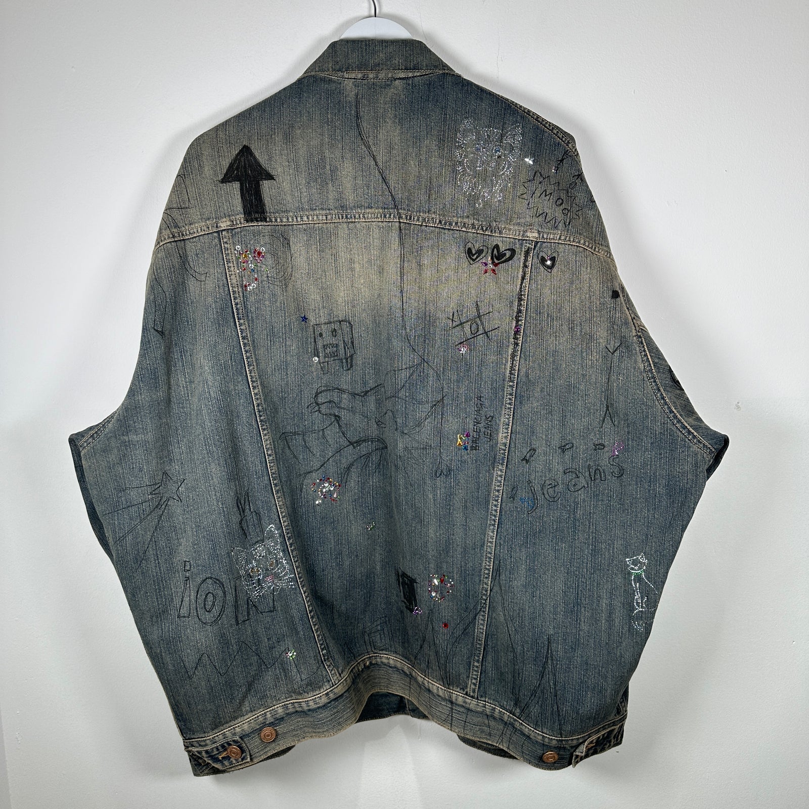 Balenciaga Denim 'Rhinestone Scribble' Jacket Size 2