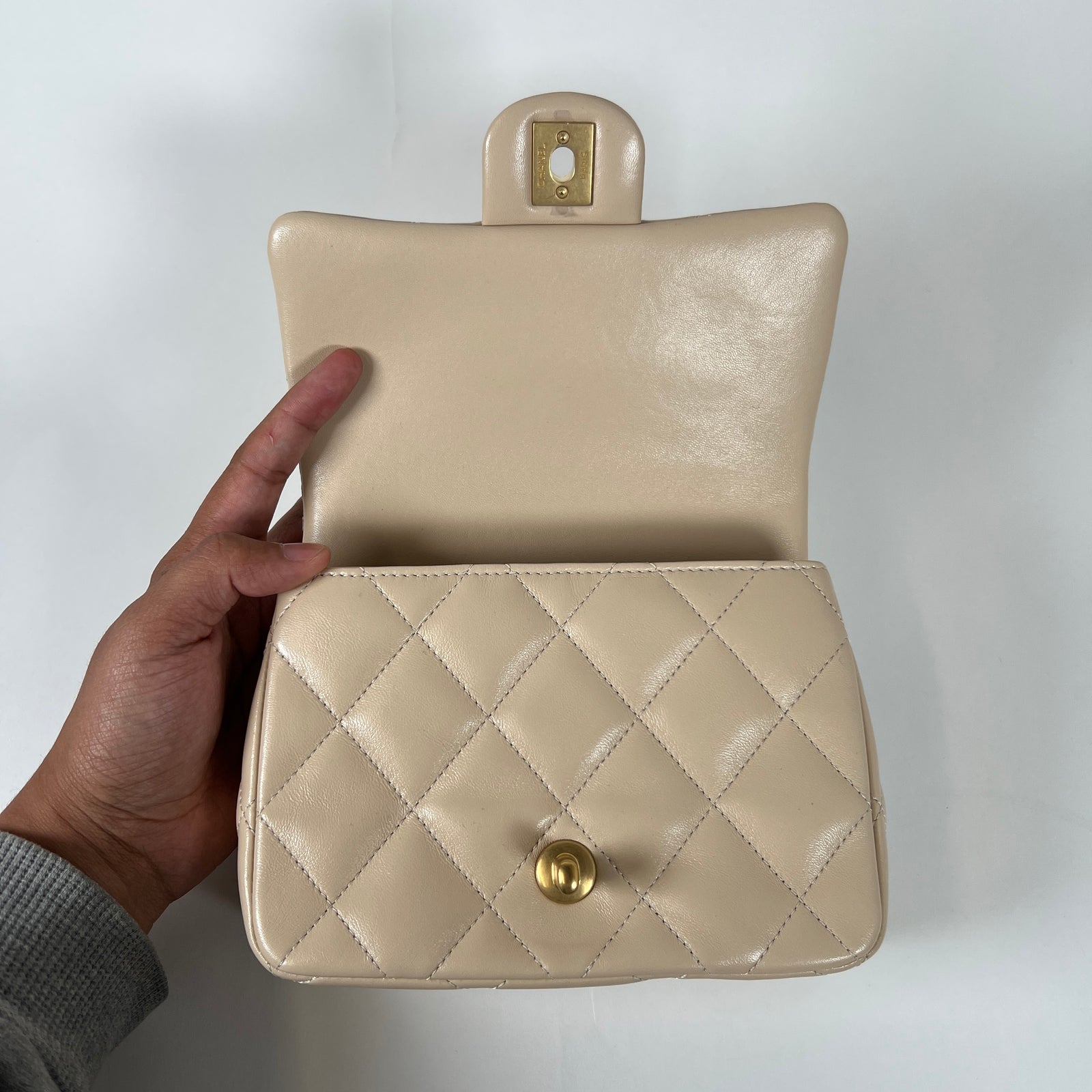Chanel Beige Caviar Quilted Mini Sweetheart Crush Flap Bag