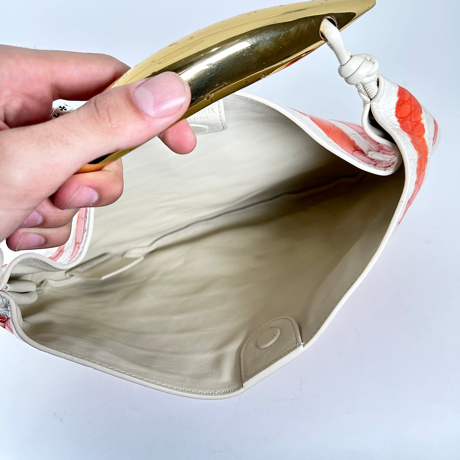 Bottega Veneta White/Orange Sardine Alligator Bag