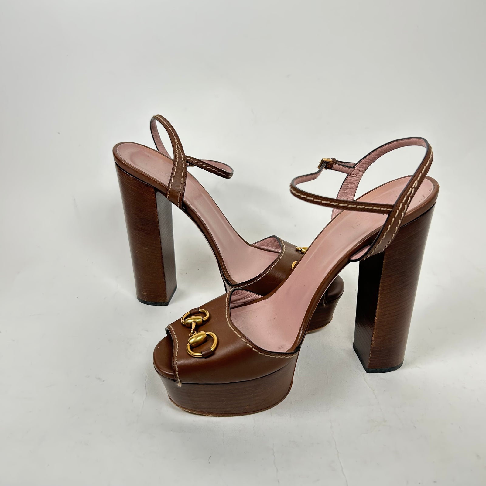 Gucci Brown Horsebit Platform Sandals Size 41.5