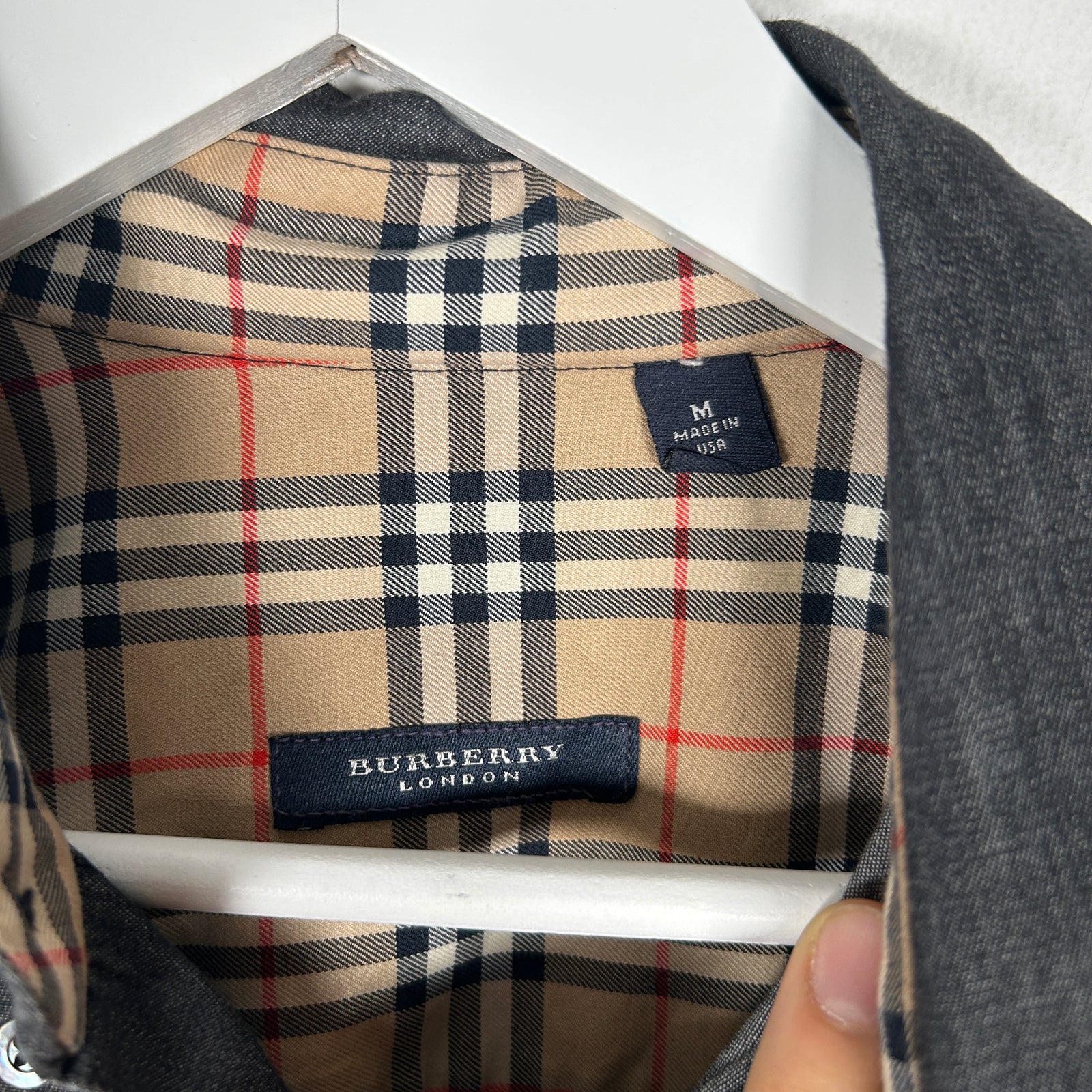 Burberry Plaid Cuff Grey Button Up Shirt Size M