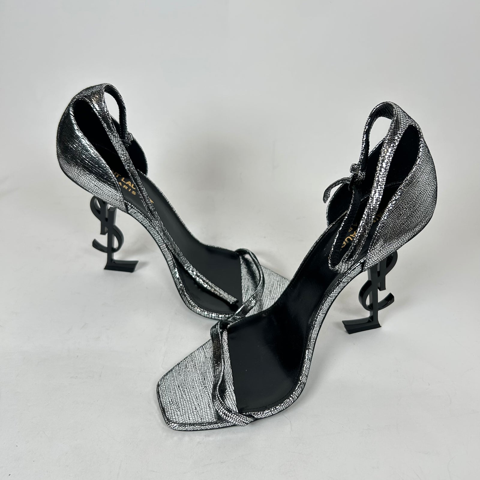 Saint Laurent Metallic Silver Sequin Opyum 110 Heels Size 39