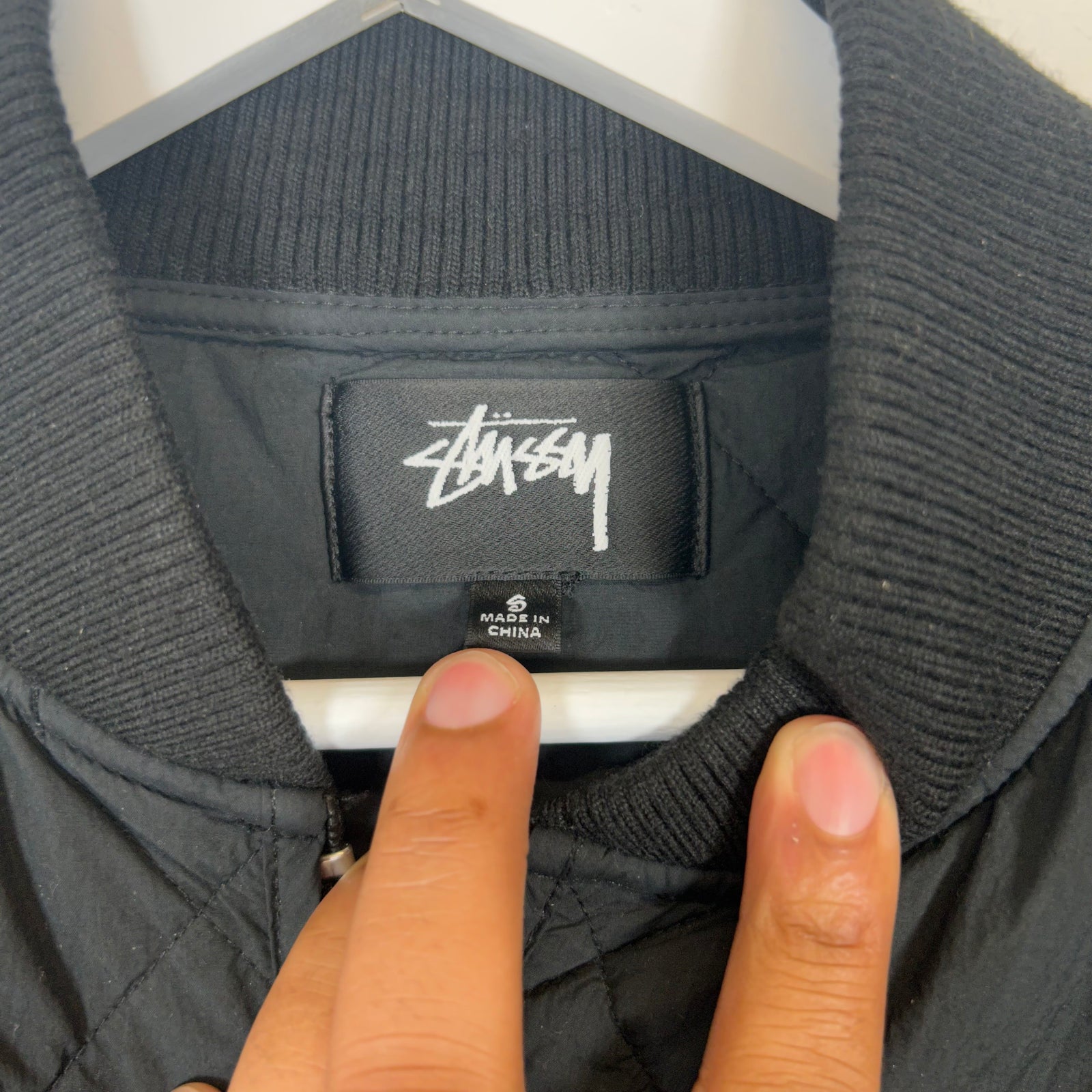 Stussy Black Quilted Dice Logo Jacket Size S