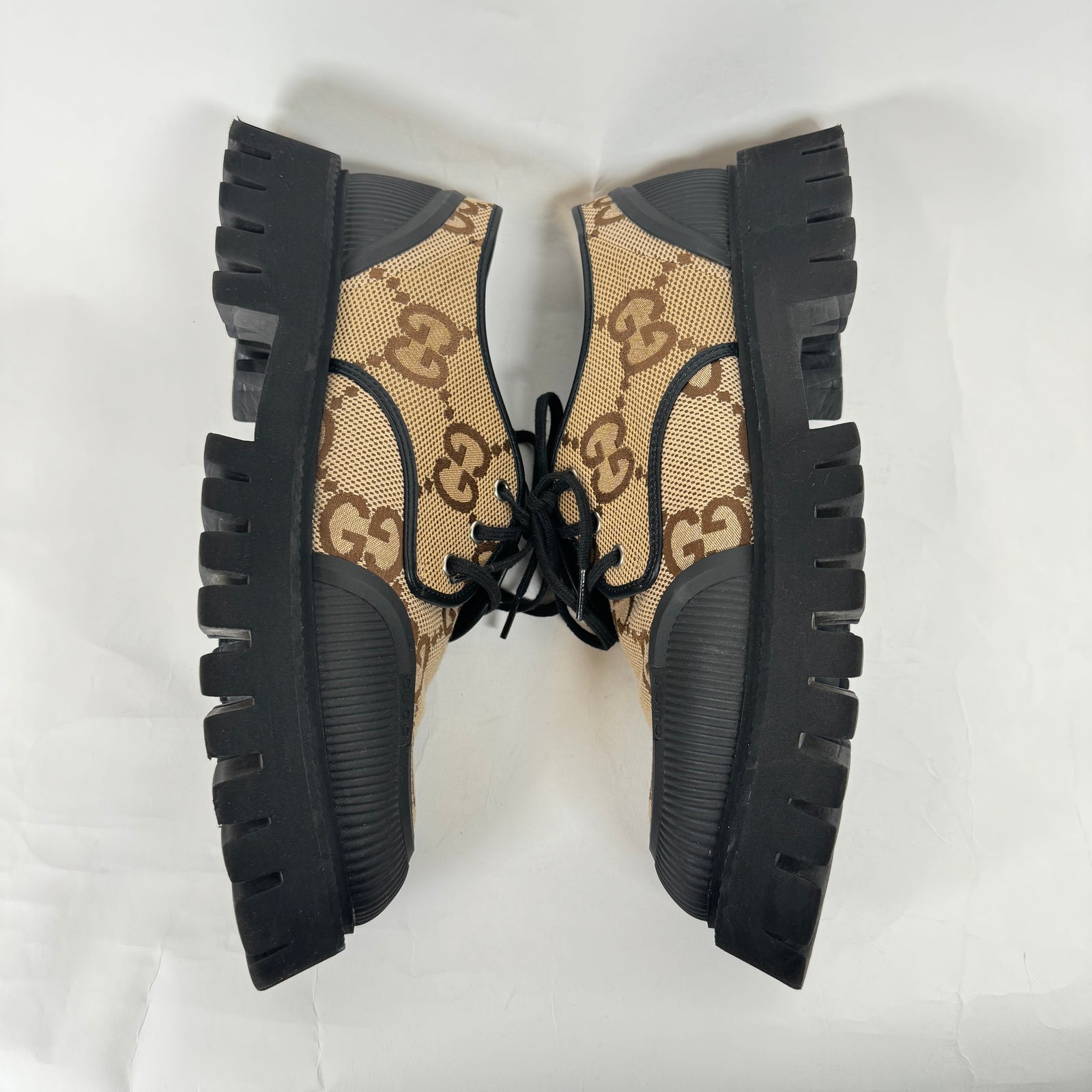 Gucci Beige Maxi GG Lace Up Derby Sneakers Size 10.5