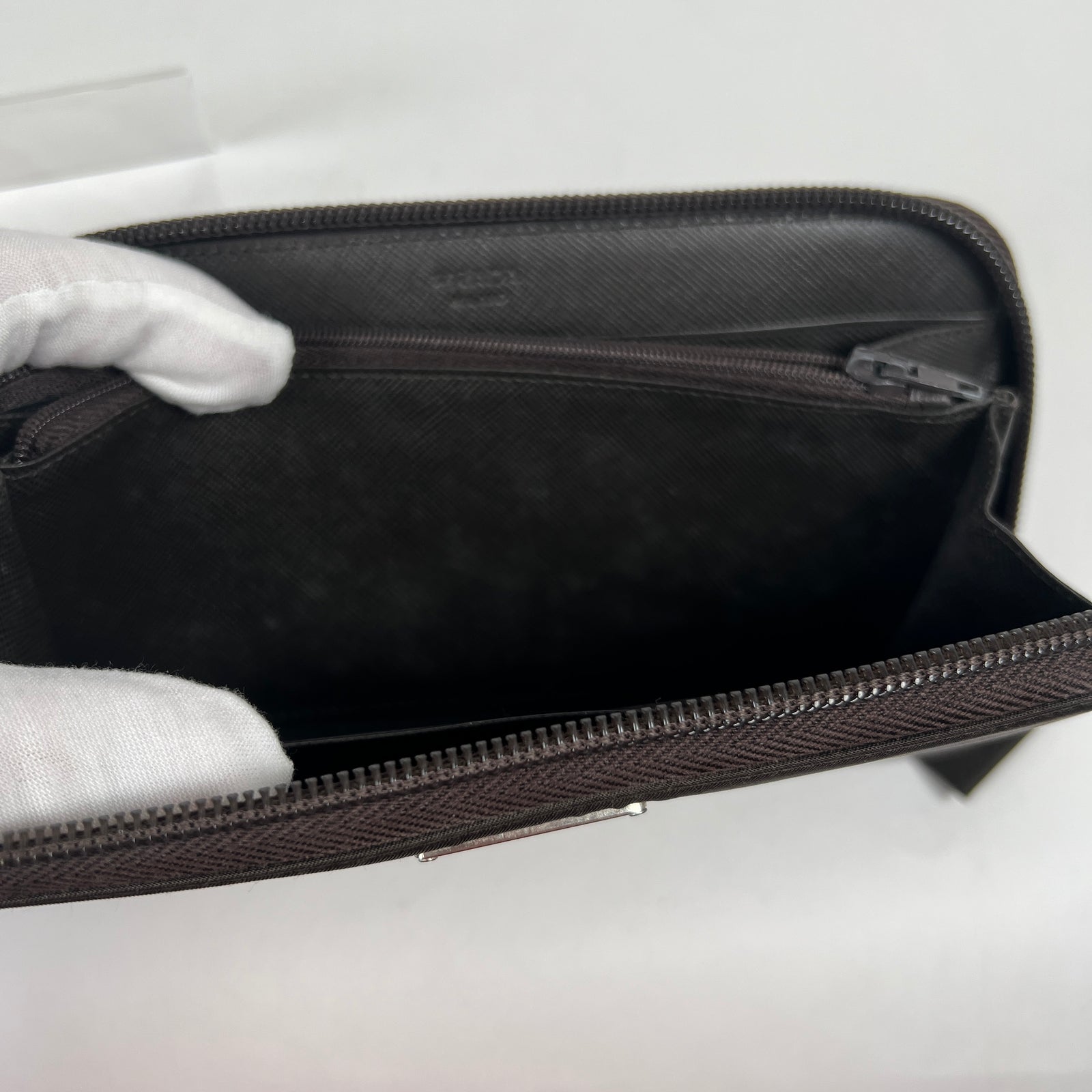 Prada Brown Nylon Zip Around Wallet