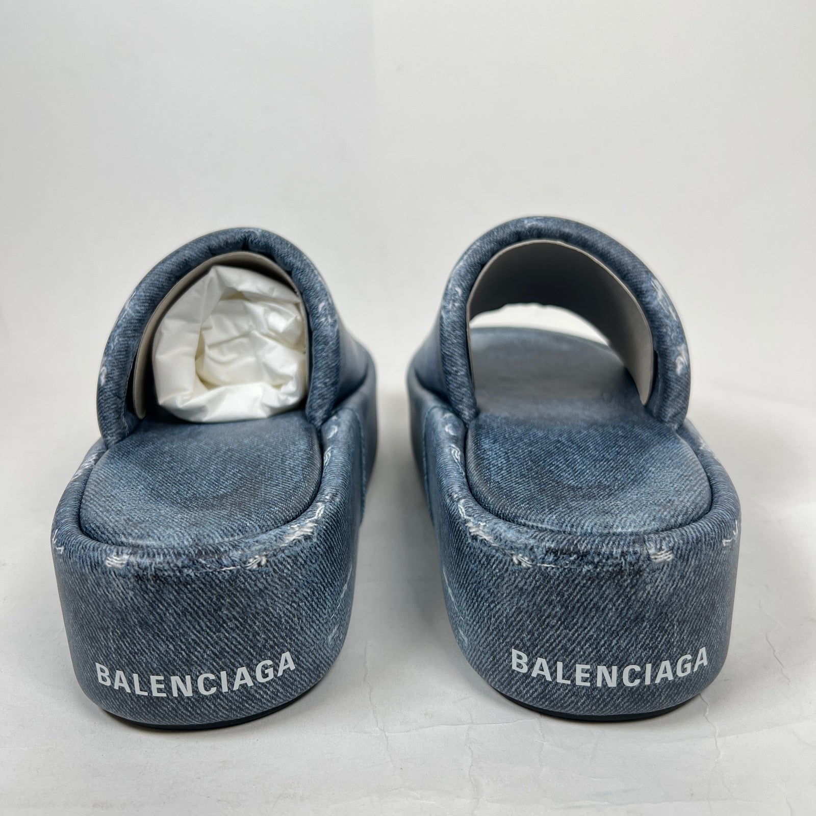 Balenciaga Blue Denim Trompe L'oeil Platform Slide Size 40