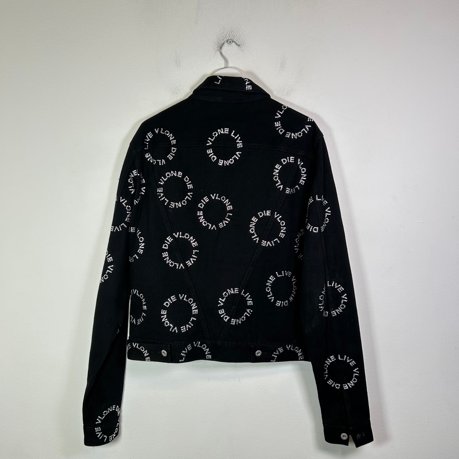 Vlone Black Rhinestone "Live Vlone Die Vlone" Jean Jacket Size L