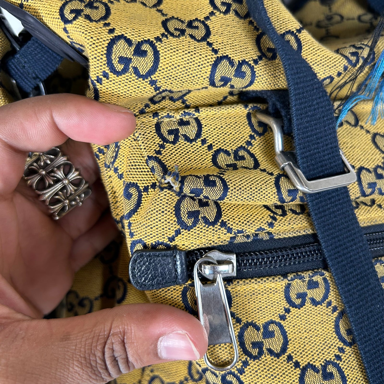 Gucci Yellow Fabric Maxi Monogram Utility GG Backpack