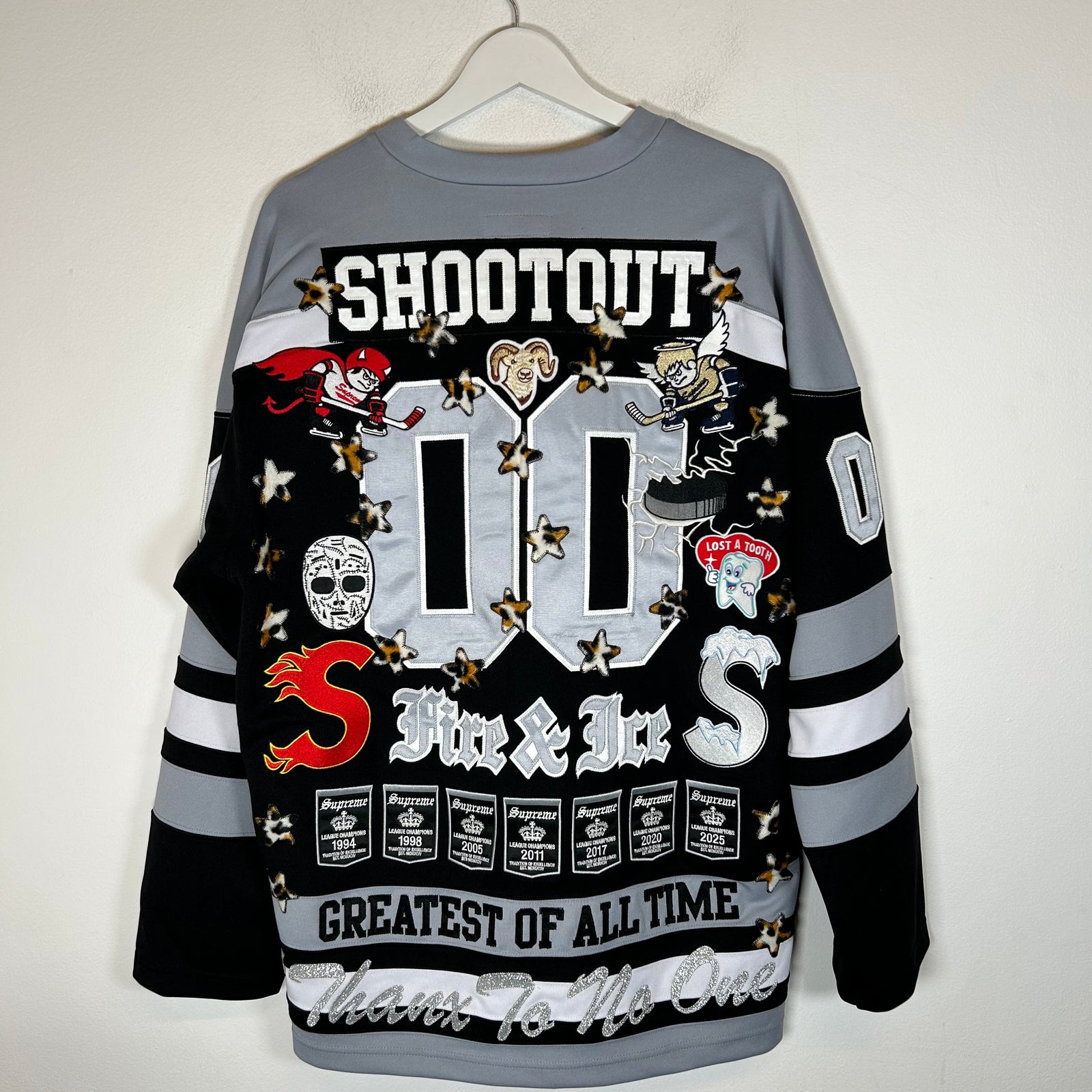 Supreme Black/Grey Fire & Ice Hockey Jersey Size L