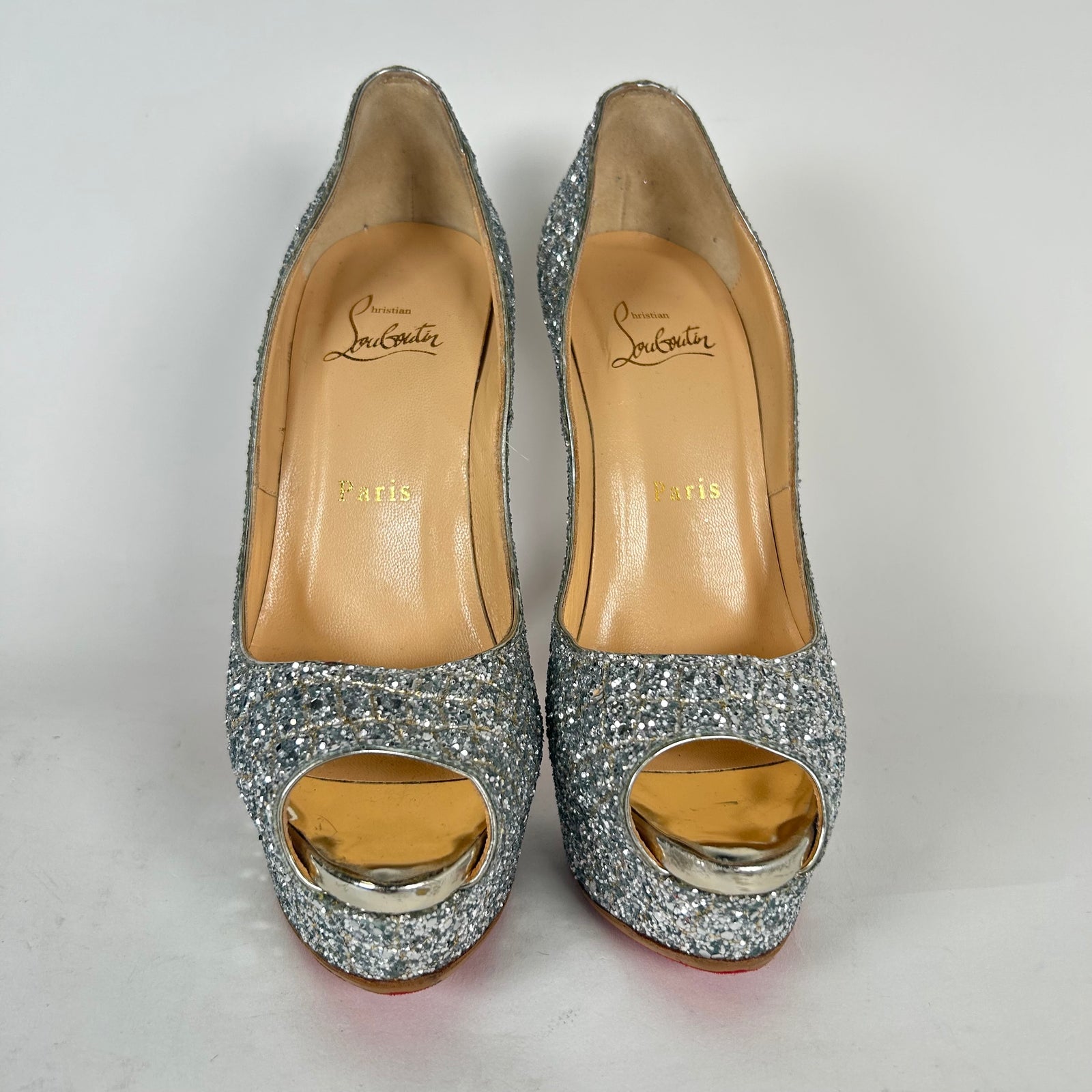 Christian Louboutin Lady Peep 150 Crystal Platform Heels Size 37