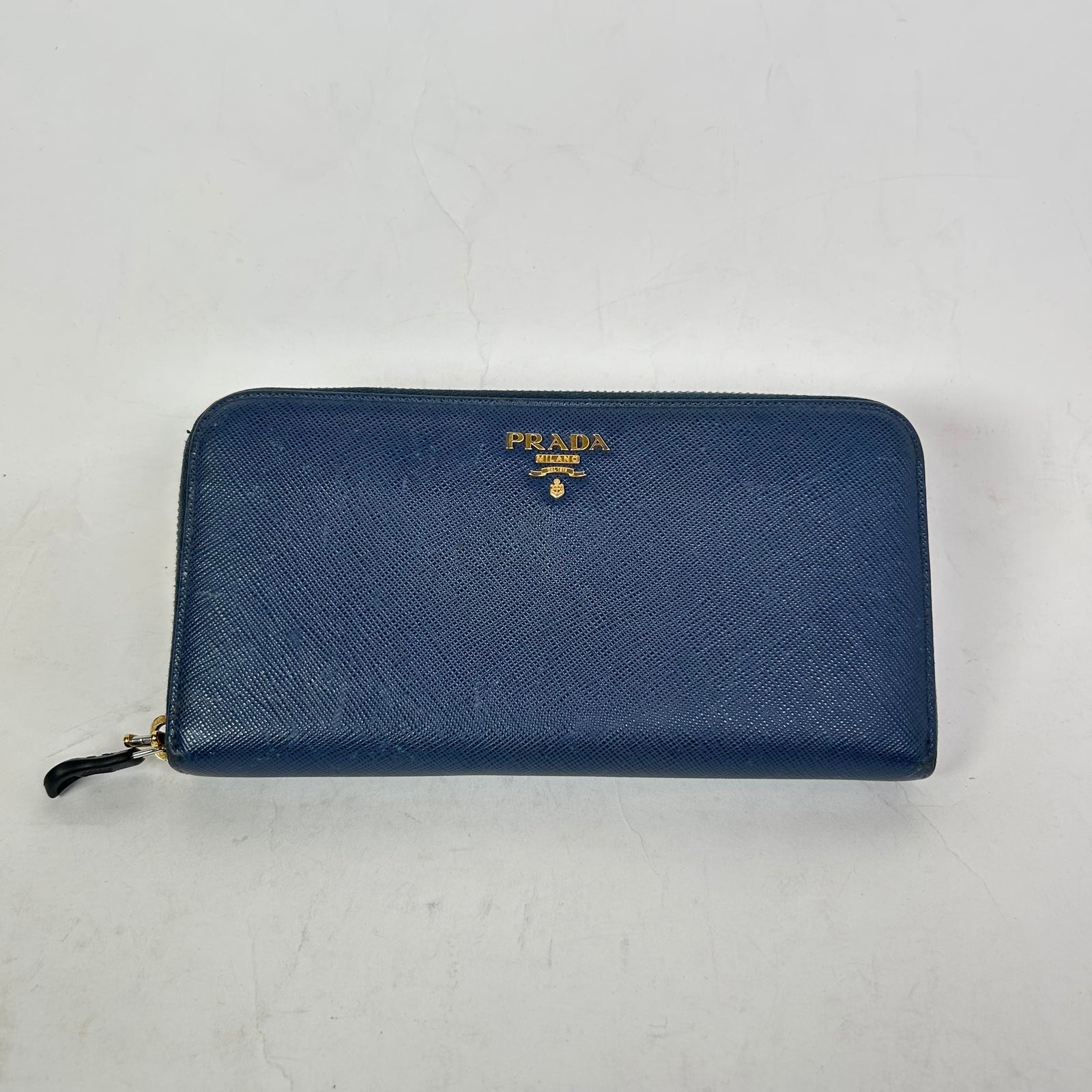 Prada Navy Saffiano Zip-Around Wallet