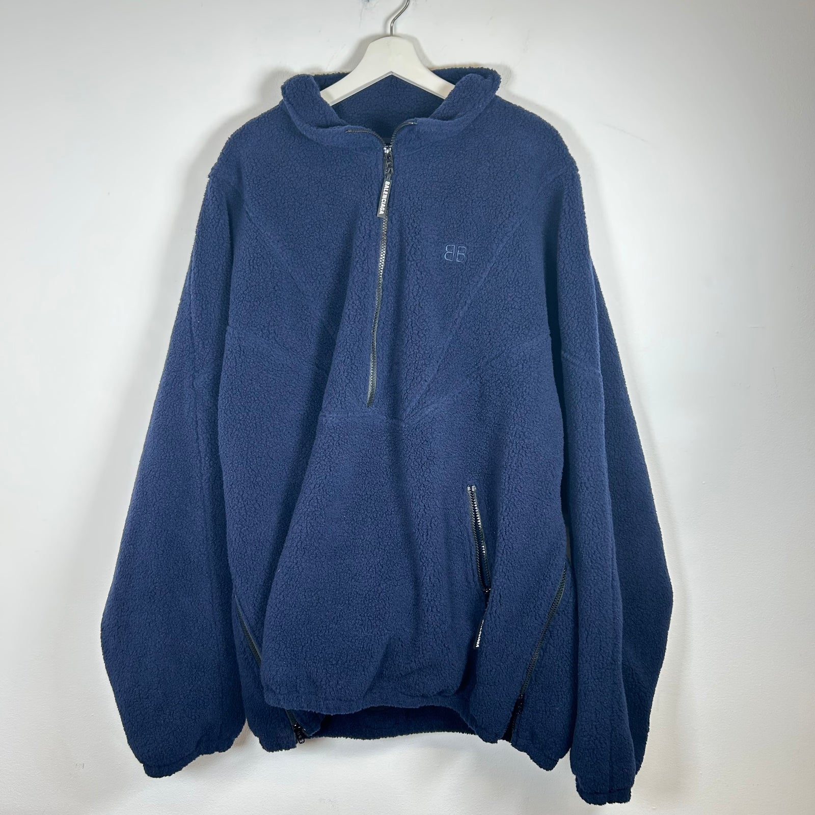 Balenciaga Navy Sherpa Half Zip Jacket Size 54