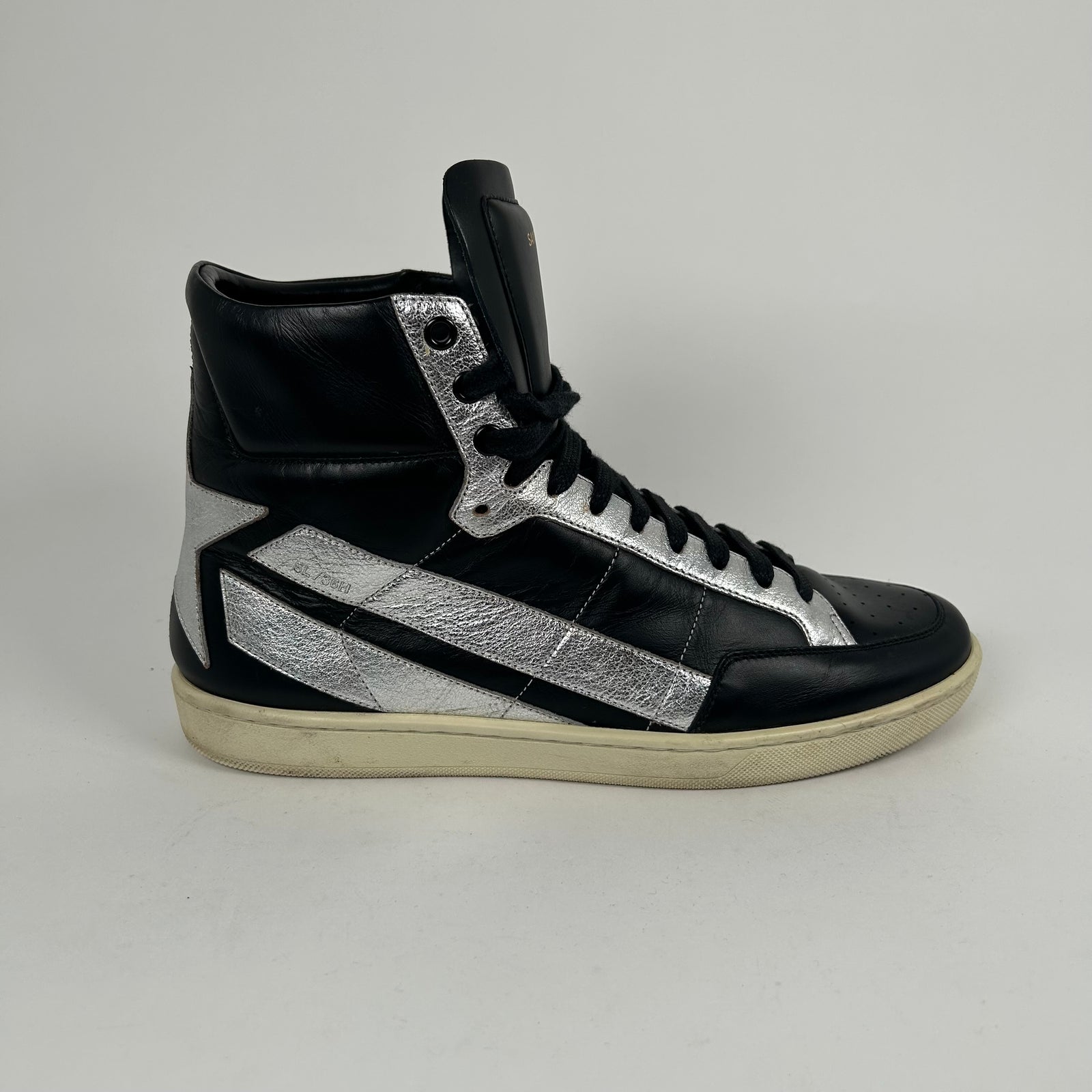 Saint Laurent SL/10H Court Black Silver Star High Tops Size 41