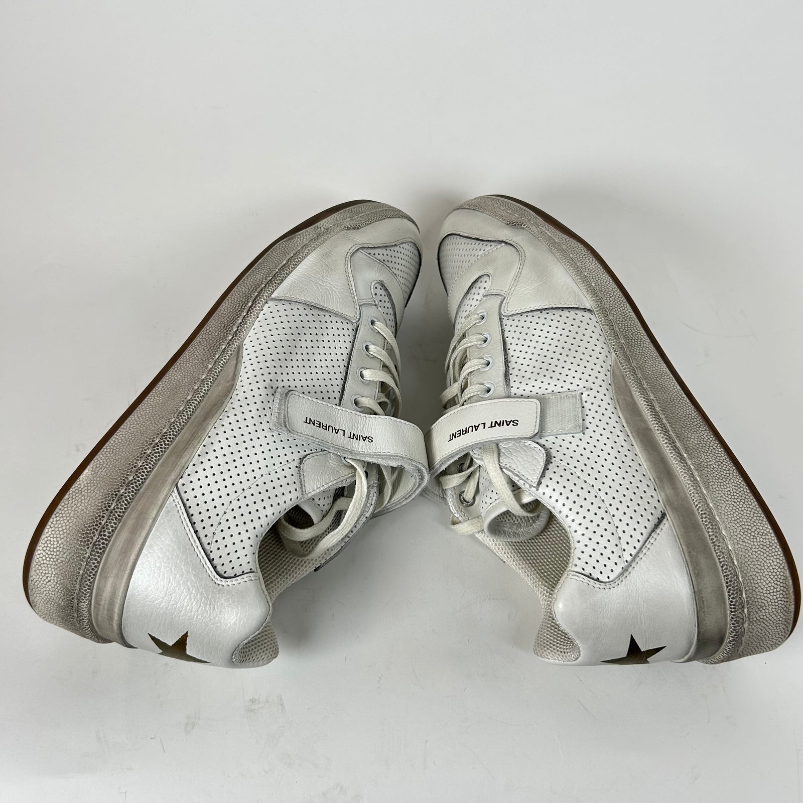 Saint Laurent White SL24 Distressed Low-Top Sneaker Size 45