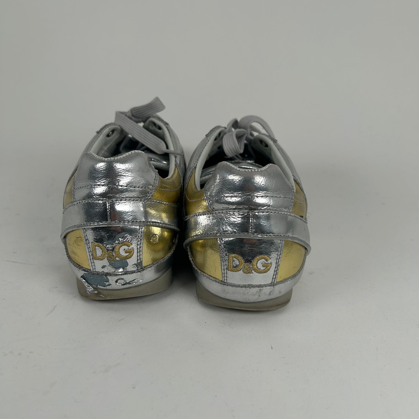 Dolce Gabbana Silver/Gold Cleat Style Low Top Sneaker Size 44