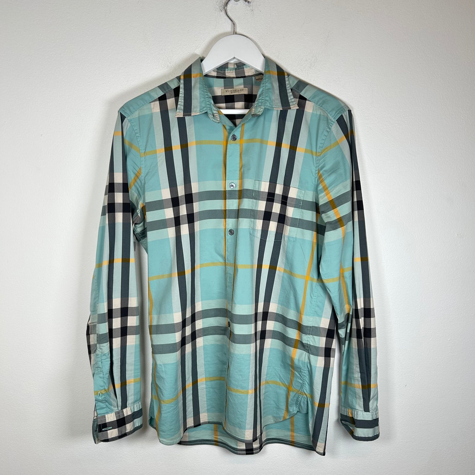 Burberry Brit Teal/Yellow Check LS Button Up Shirt