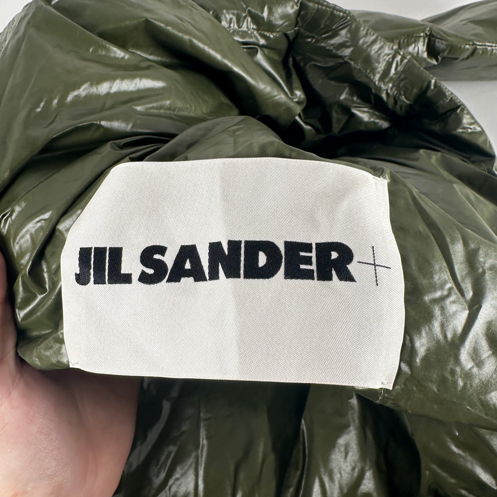 Jil Sander Green Puffer Hooded Scarf
