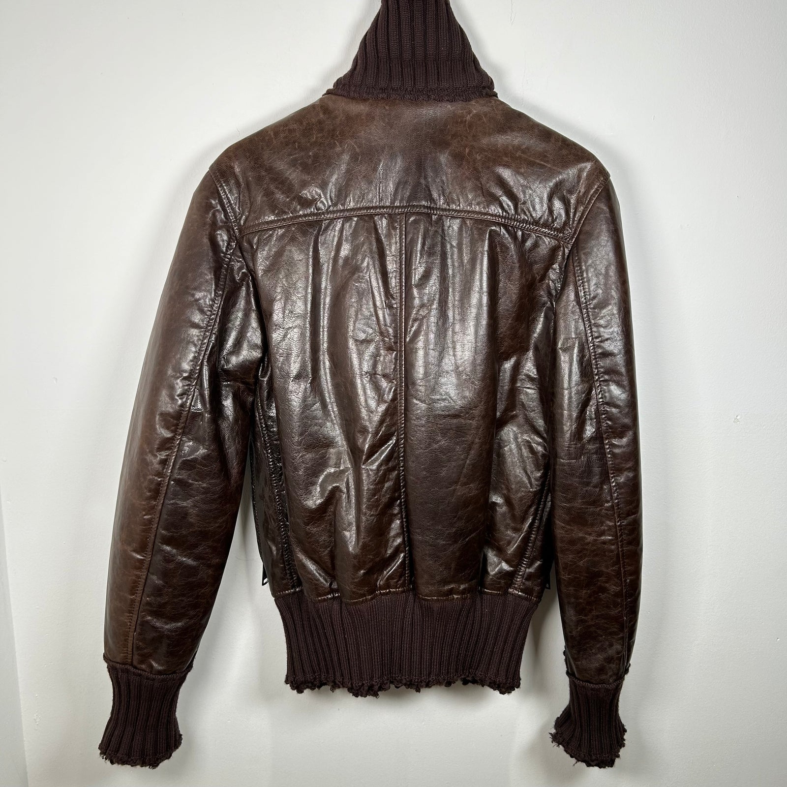 Dolce & Gabbana Brown Multi-Zip Distressed Leather Jacket Size 50
