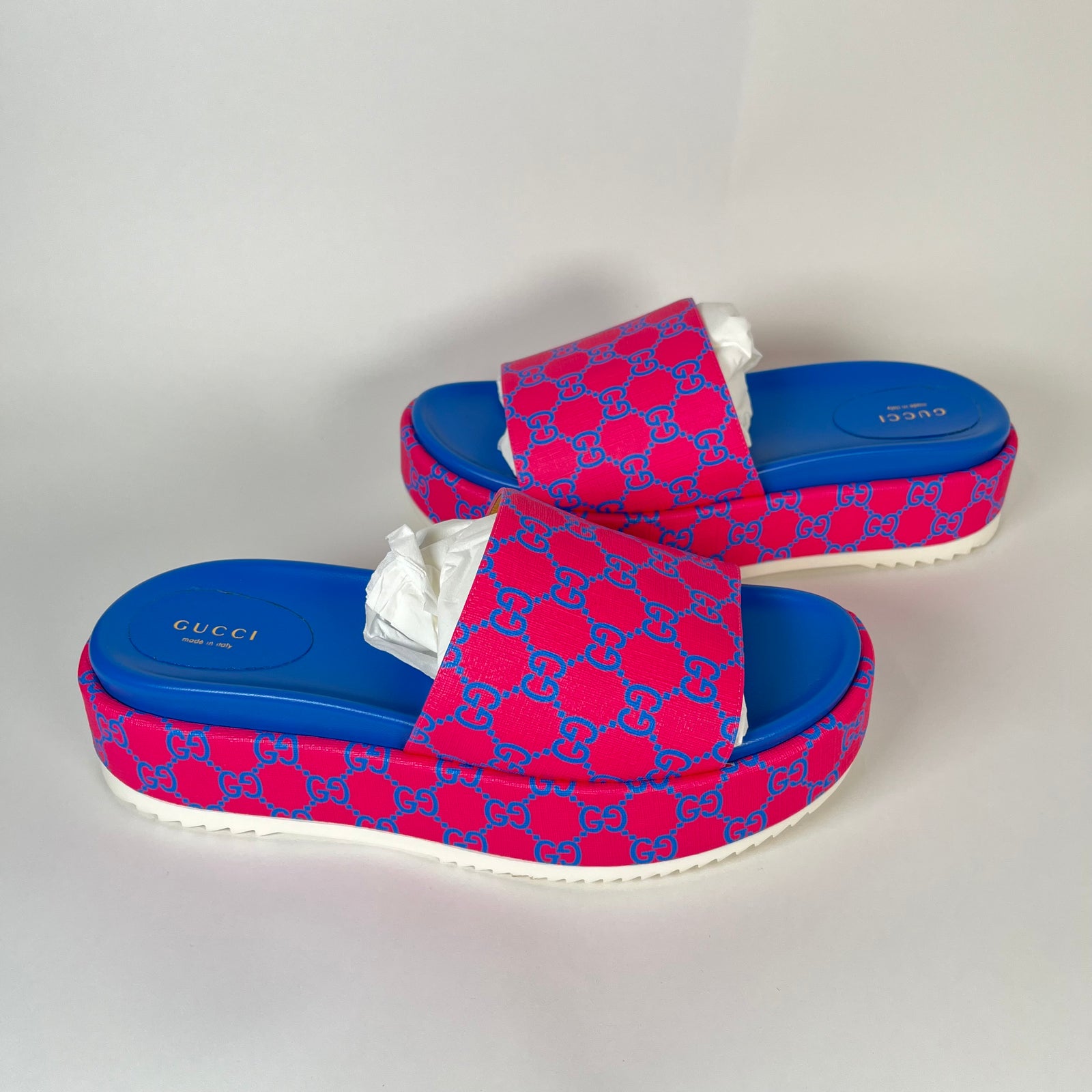 Gucci GG Supreme Pink/Blue Platform Sandals Size 42
