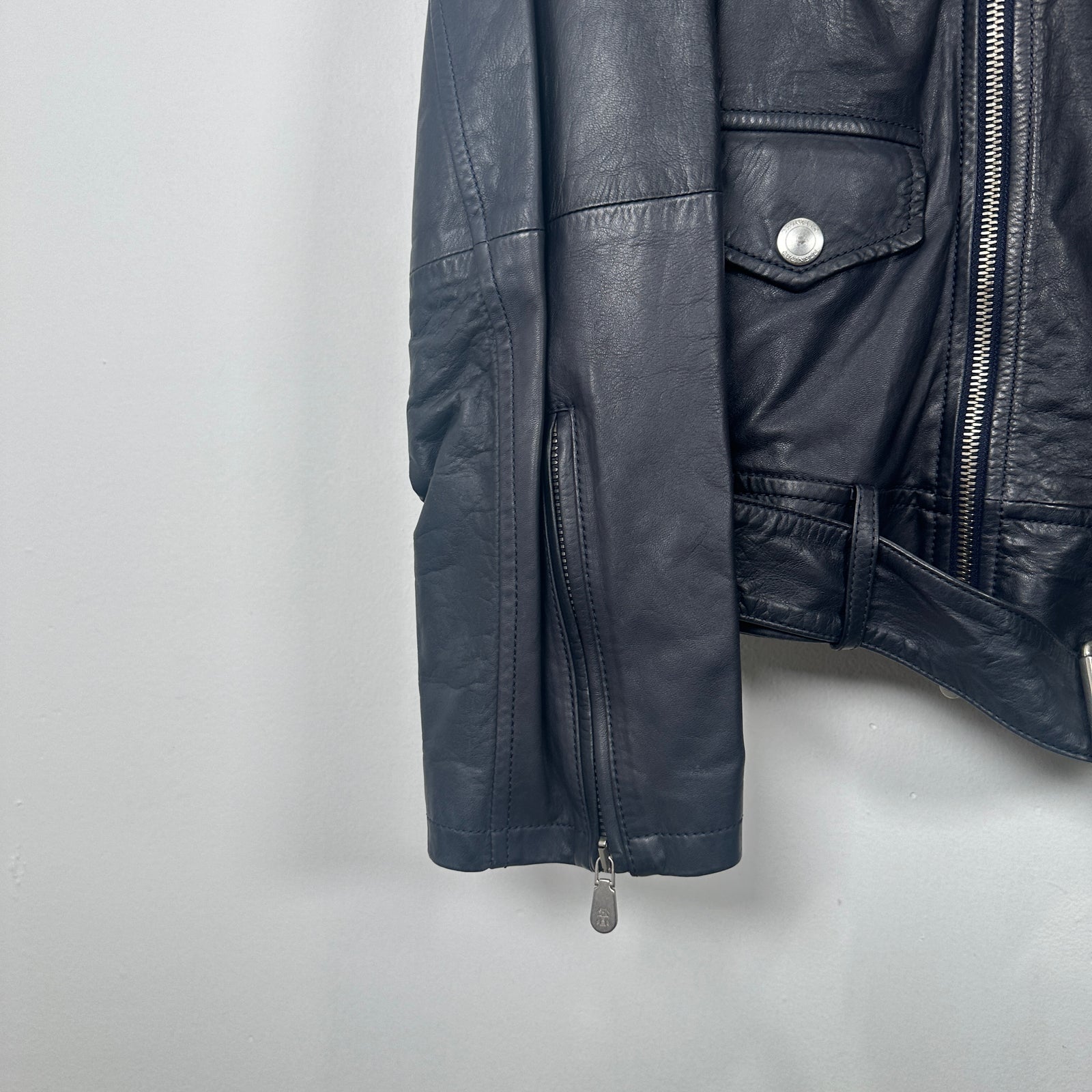Brunello Cucinelli Navy Leather Biker Jacket Size M