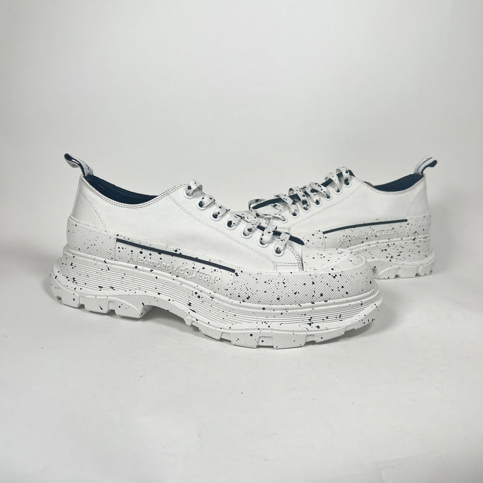 Alexander McQueen Speckled B&W Low Tread Slick Sneakers Size 47