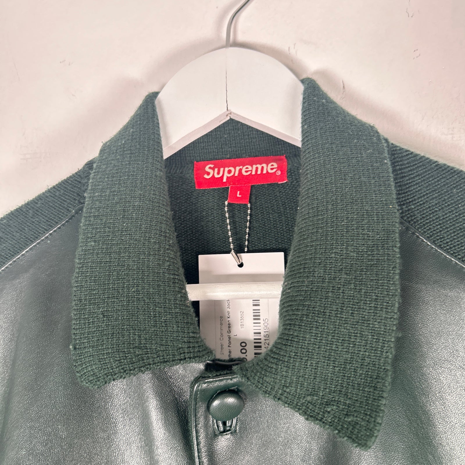 Supreme Leather Panel Green Knit Jacket Size L