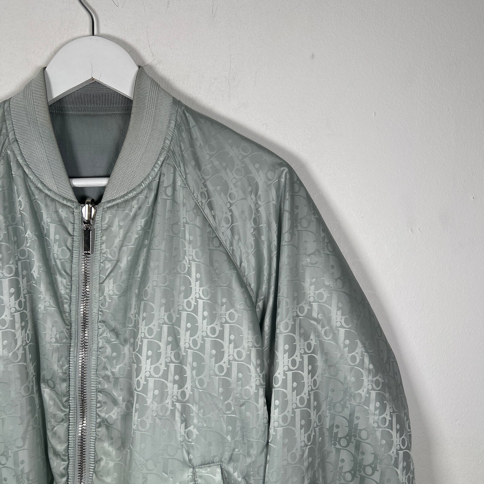Dior Gray Nylon Oblique Reversible Bomber Jacket Size L