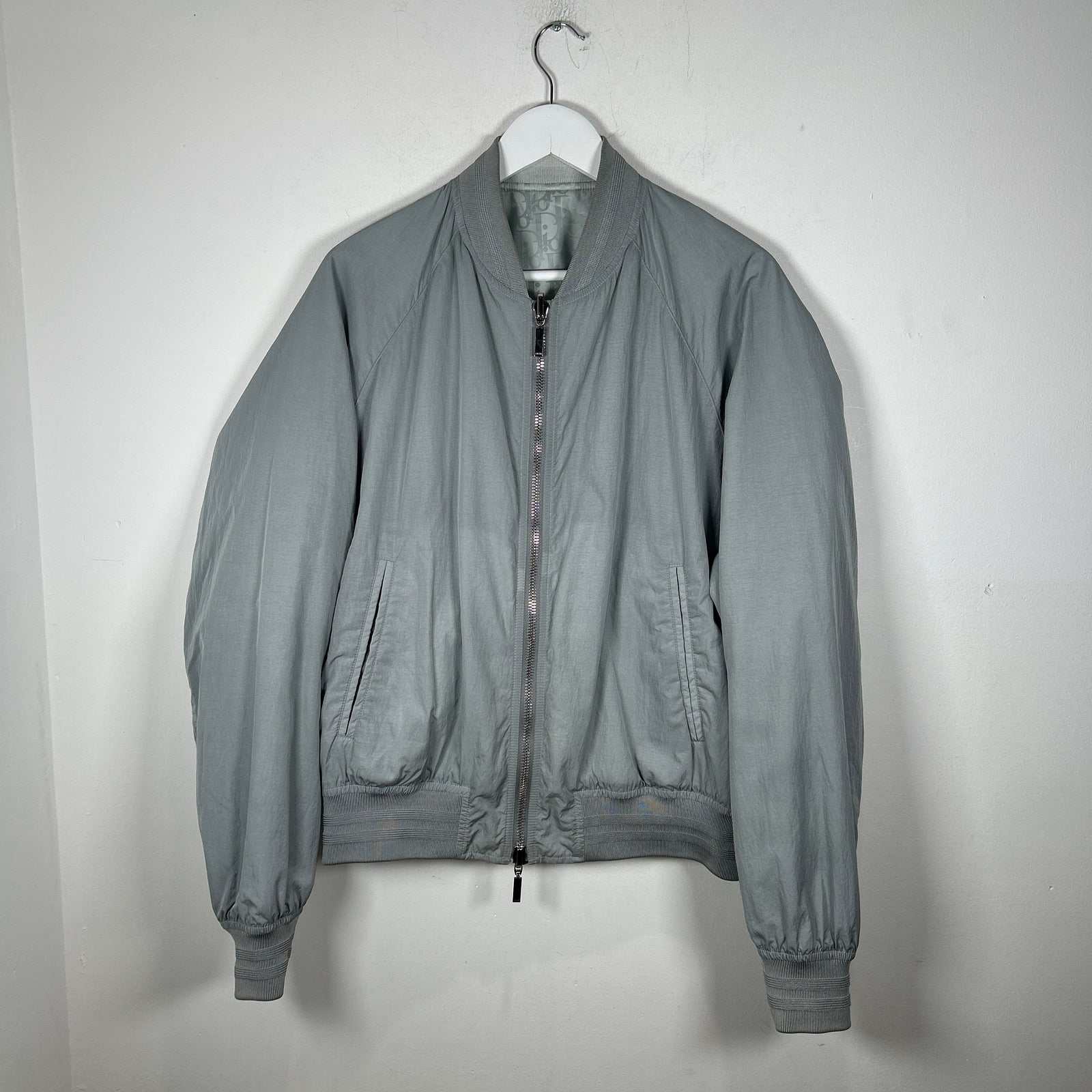 Dior Gray Nylon Oblique Reversible Bomber Jacket Size L