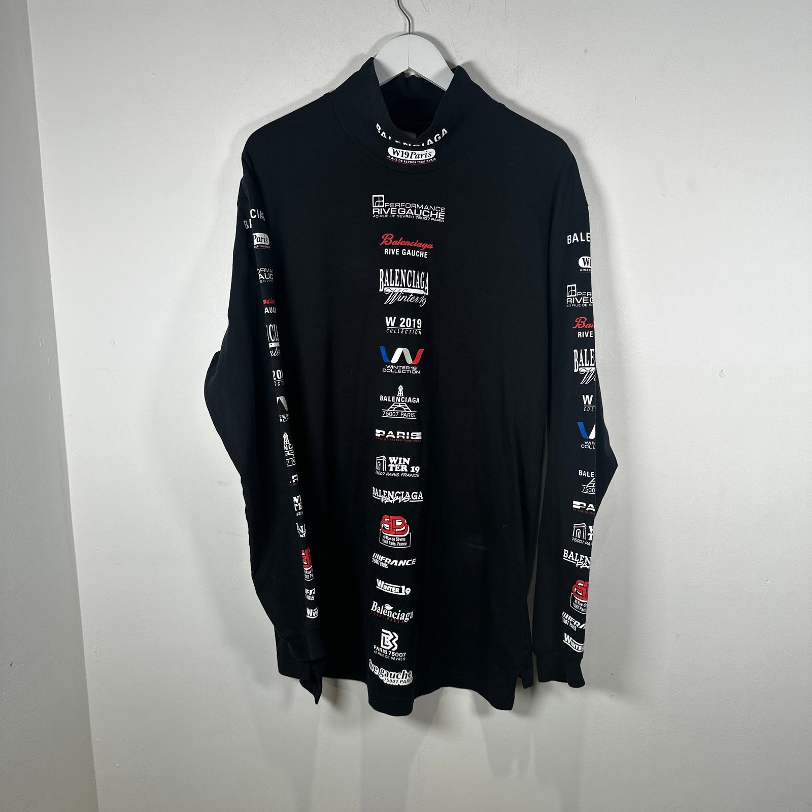 Balenciaga Black Multi-logo High-neck Long-sleeve Shirt Size XXL