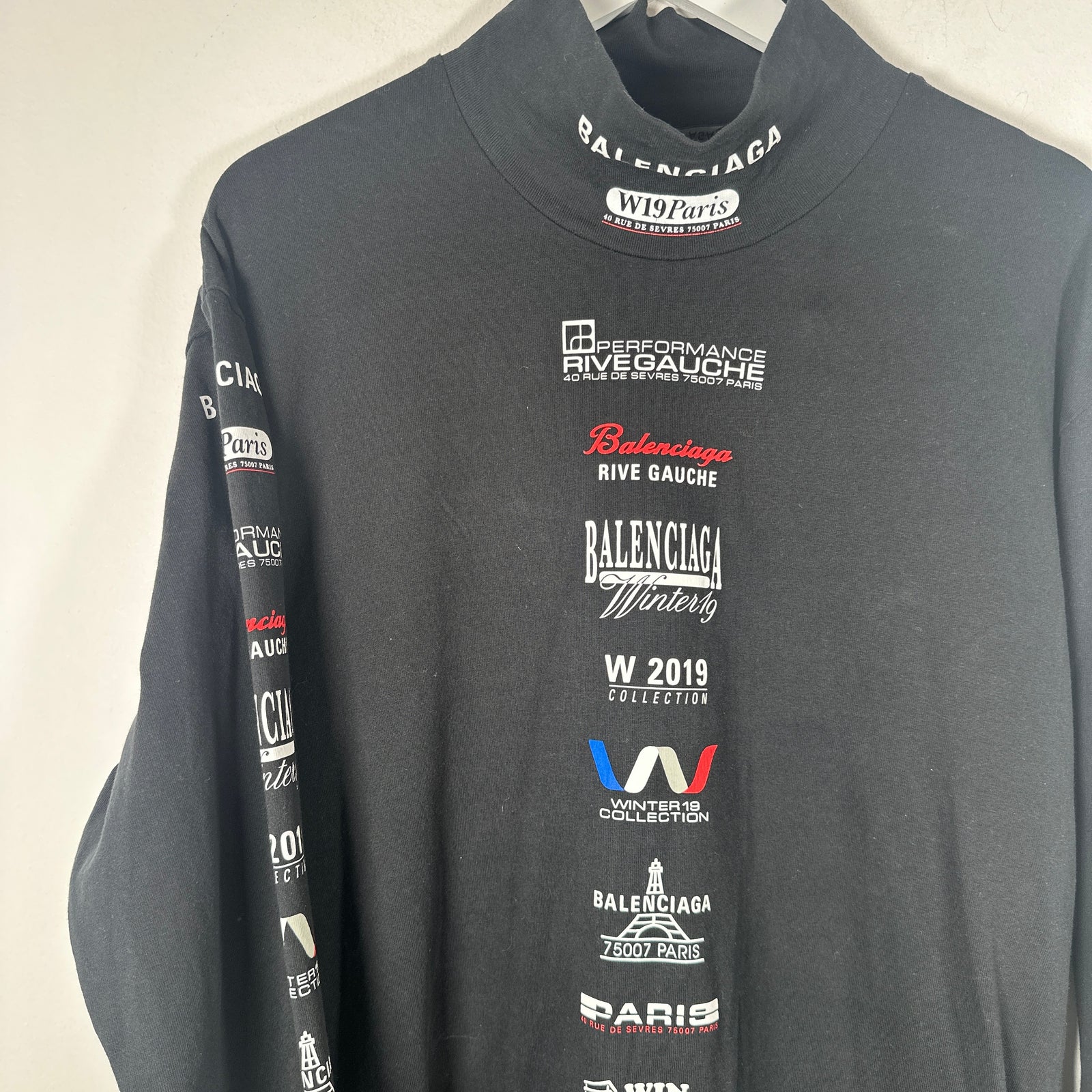 Balenciaga Black Multi-logo High-neck Long-sleeve Shirt Size XXL