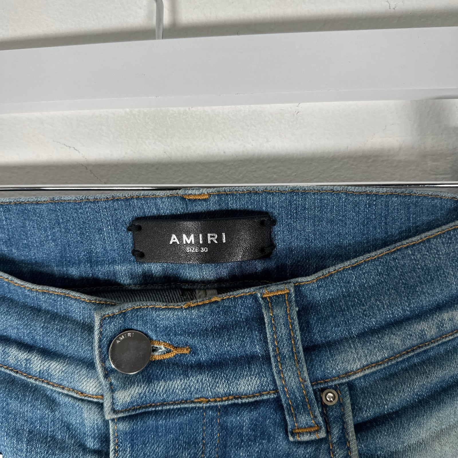 Amiri MX1 Light Brown Patches Light Wash Jeans Size 30