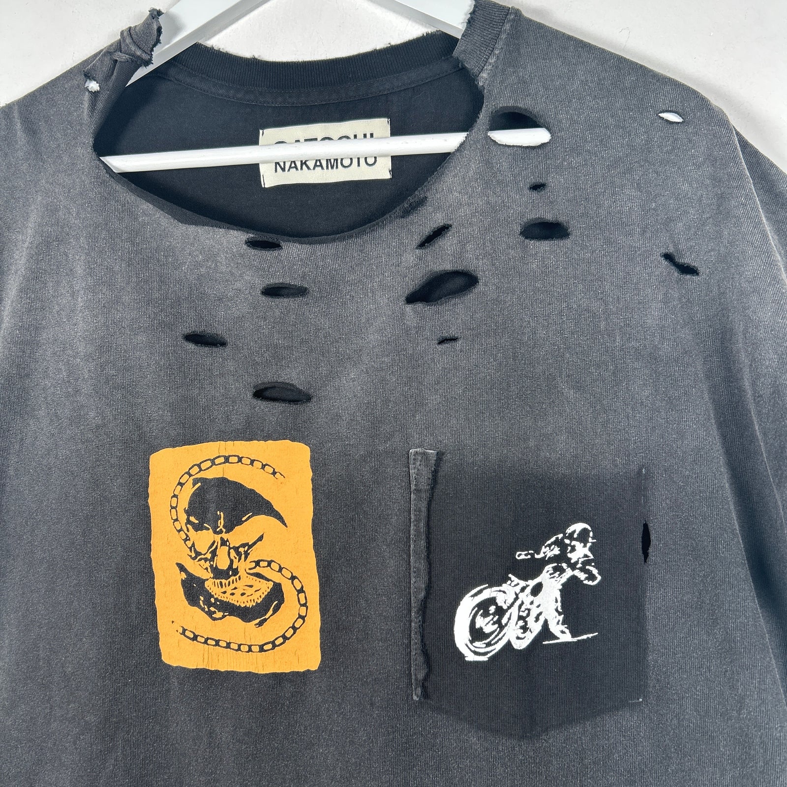 Satoshi Nakamoto 'Biker' Distressed T-Shirt Size L