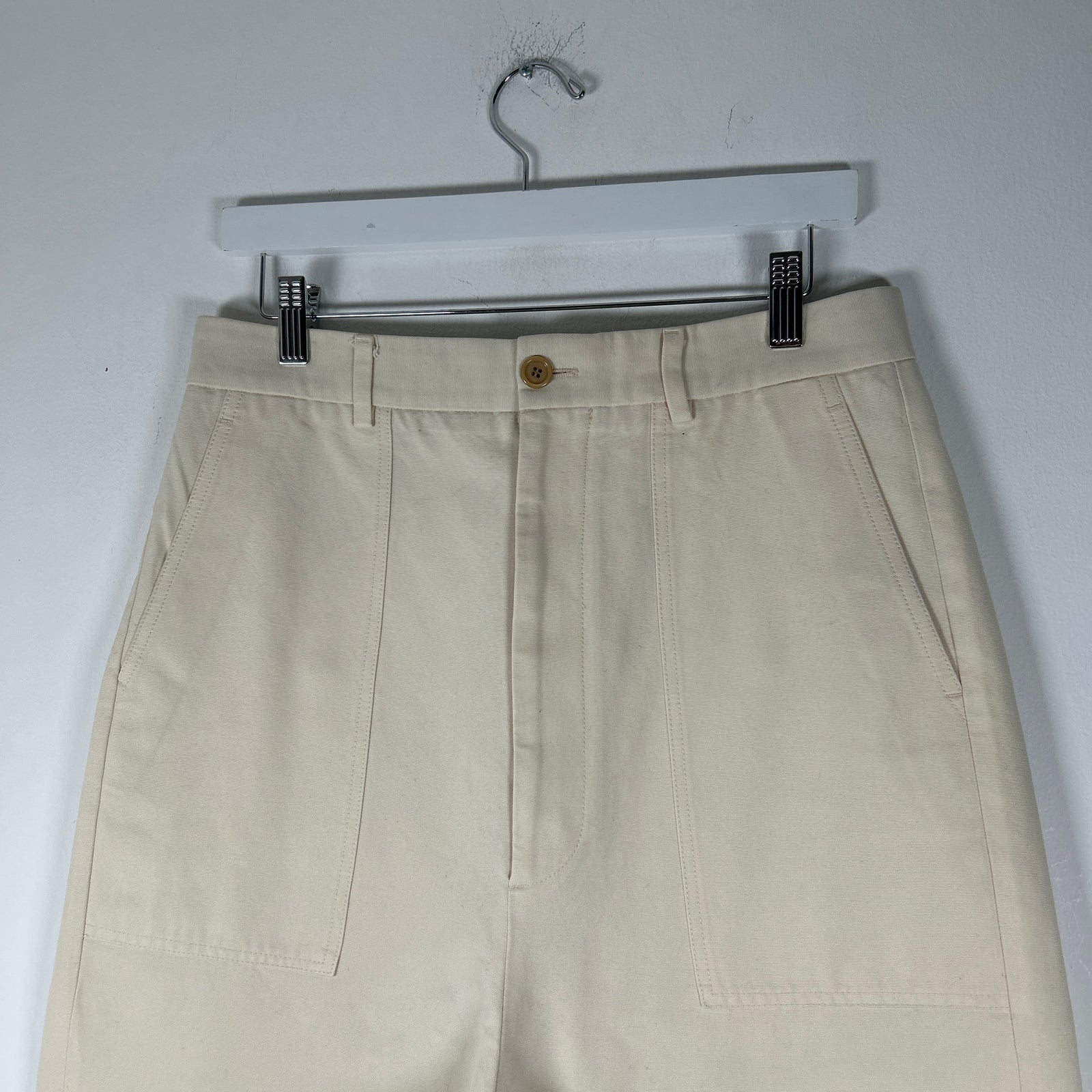Gucci Cream Canvas Floral Logo Workwear Pants Size 30