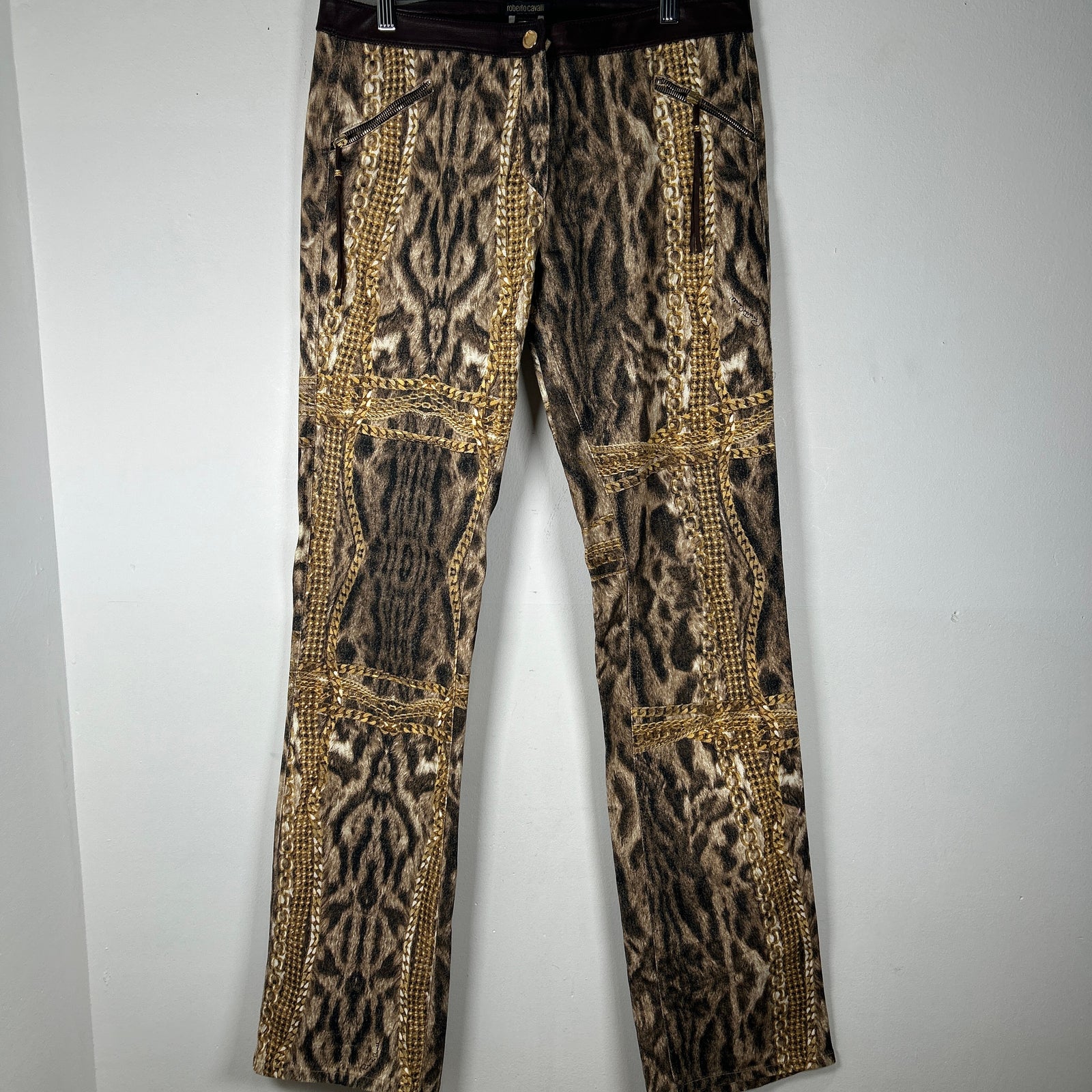 Roberto Cavalli FW03 'Gold Legacy' Leopard Pants Size M