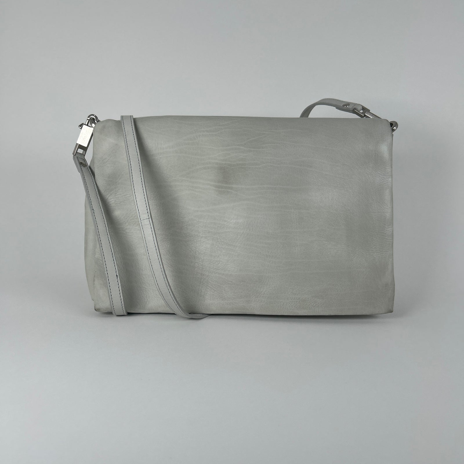 Rick Owens Light Gray Leather Small 'Adri' Flap Messenger Bag
