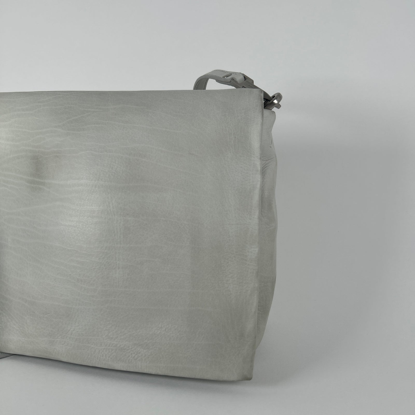 Rick Owens Light Gray Leather Small 'Adri' Flap Messenger Bag