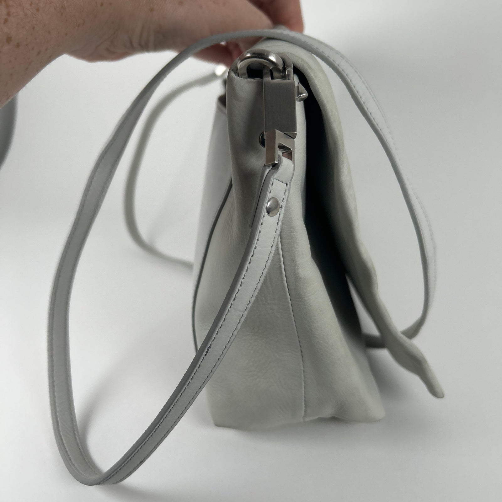 Rick Owens Light Gray Leather Small 'Adri' Flap Messenger Bag