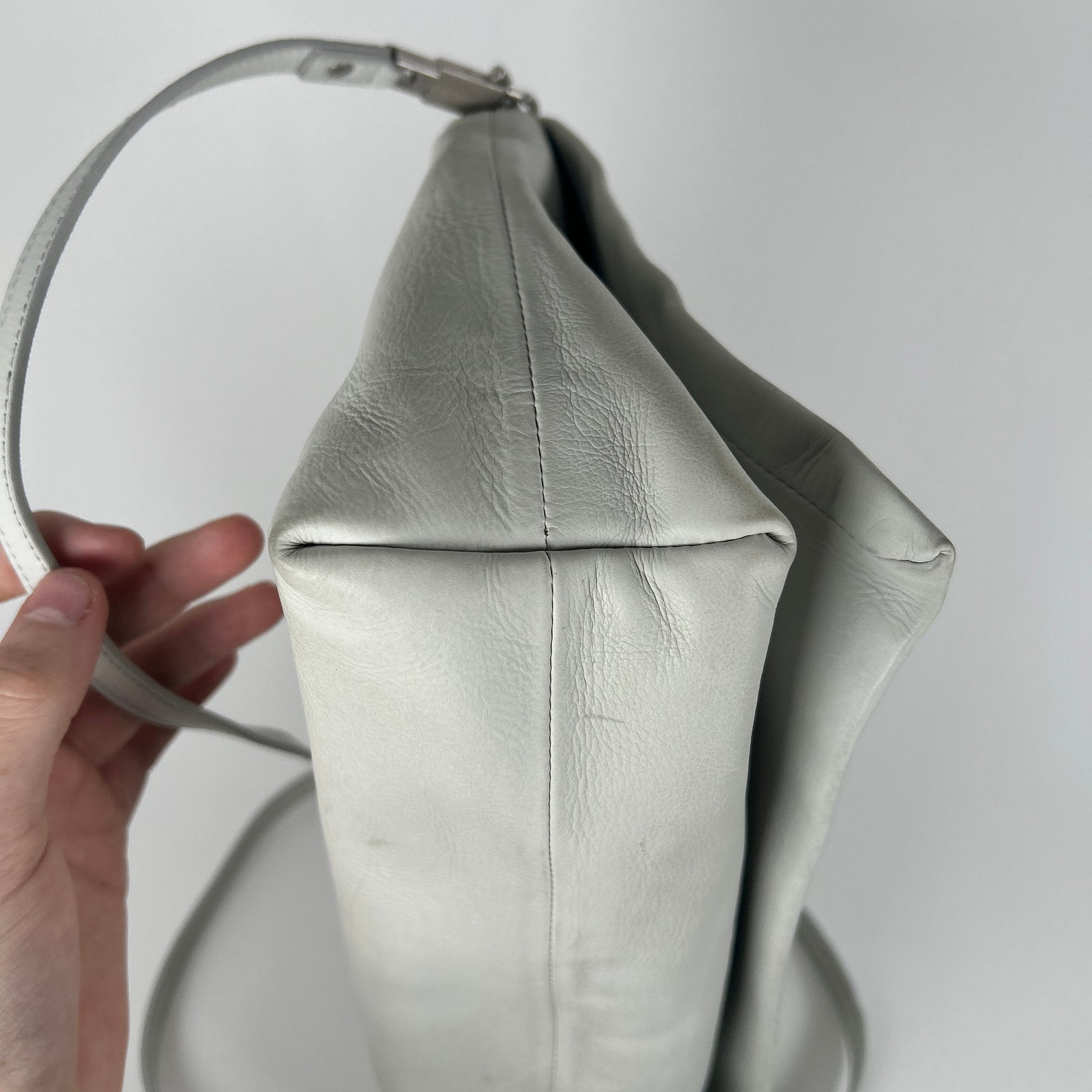 Rick Owens Light Gray Leather Small 'Adri' Flap Messenger Bag